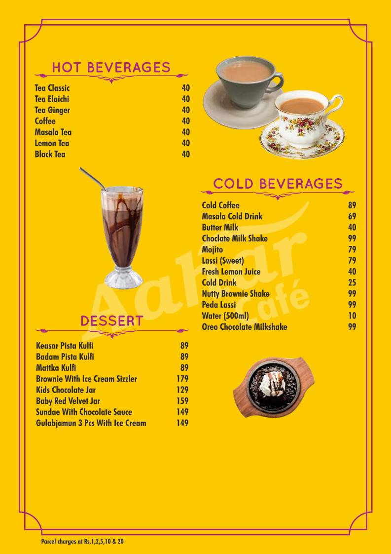 Aahar Cafe menu