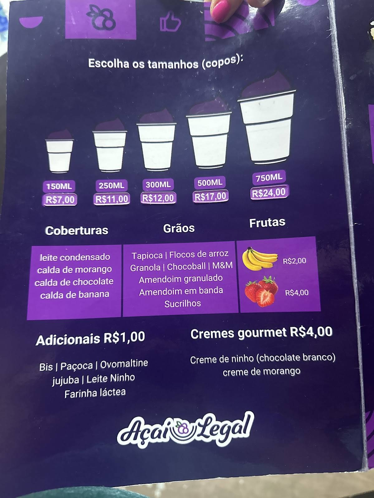 Açaí Legal - Cj. Hileia 1 cardápio