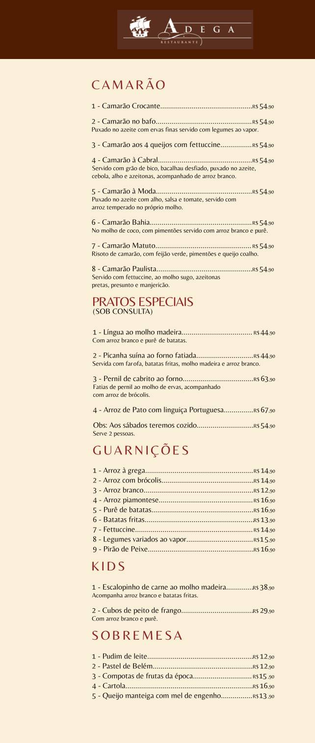 Adega Restaurante Português cardápio