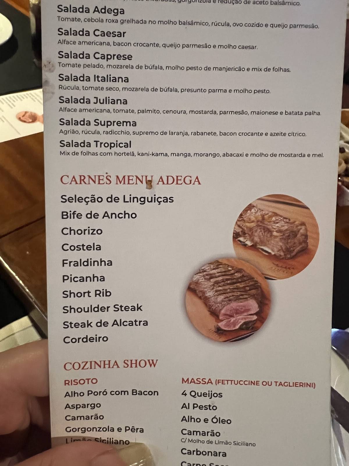 Adega Steakhouse cardápio