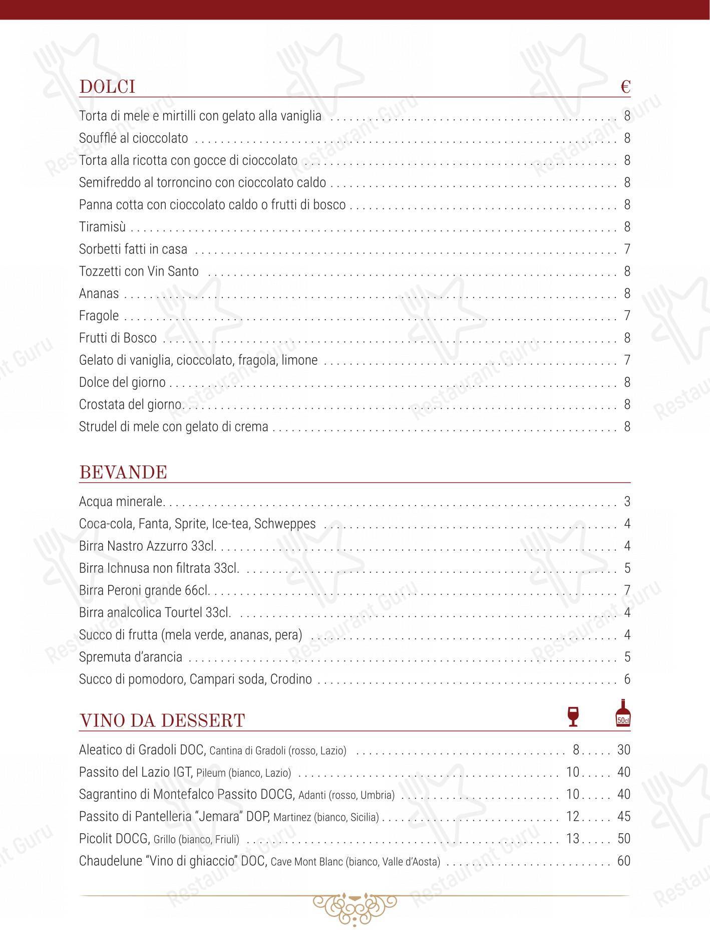Menu bar per Al 34 ristorante