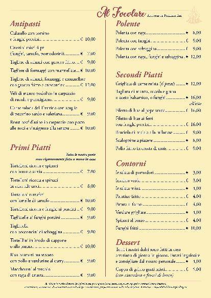 Menu di Al Focolare 