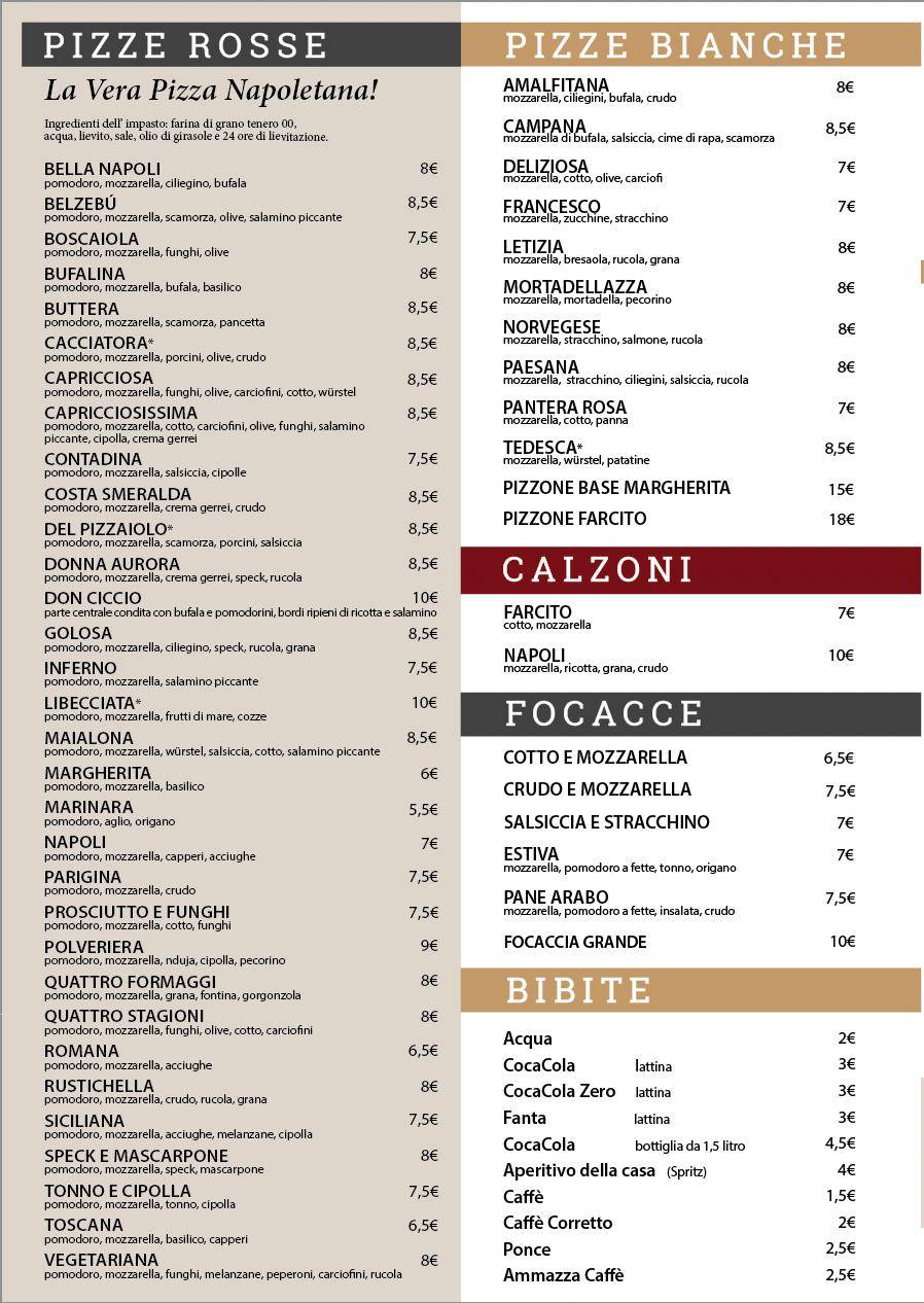 Menu di Ristorante pizzeria Al Piattello da Francesco 