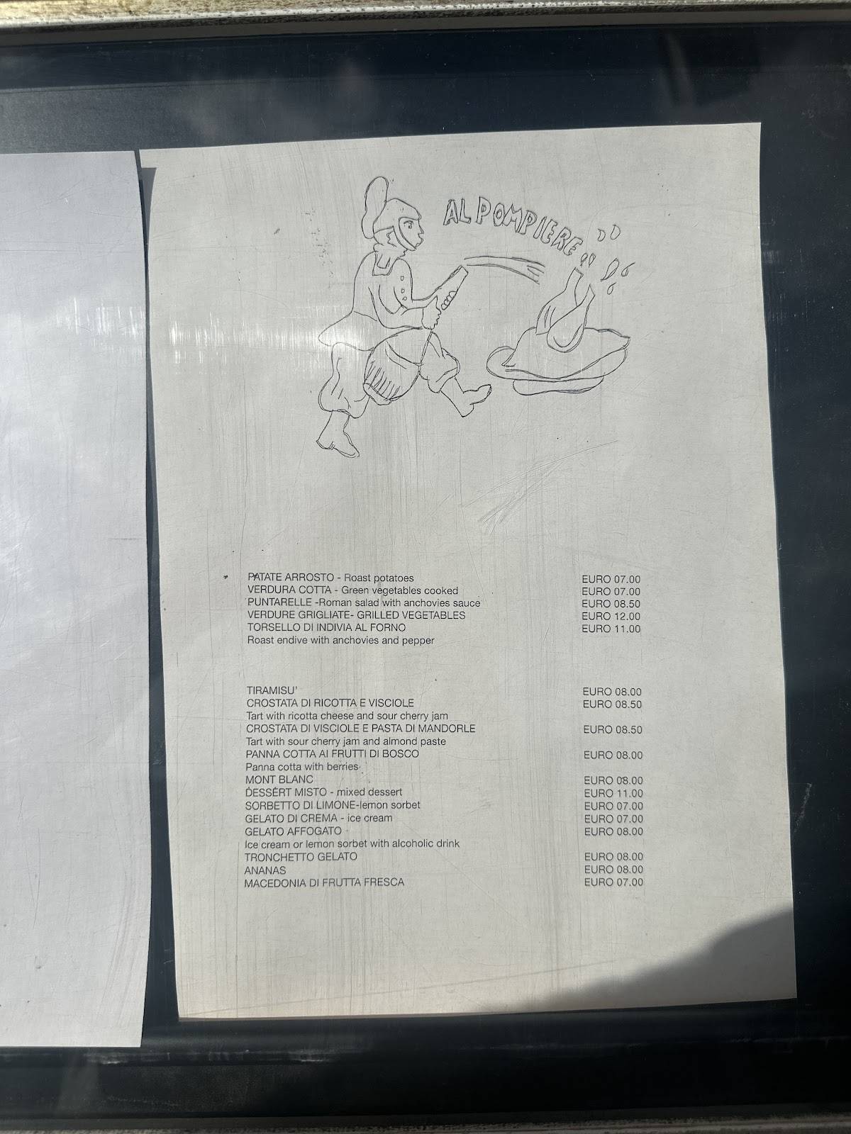 Menu di Al Pompiere Roma 