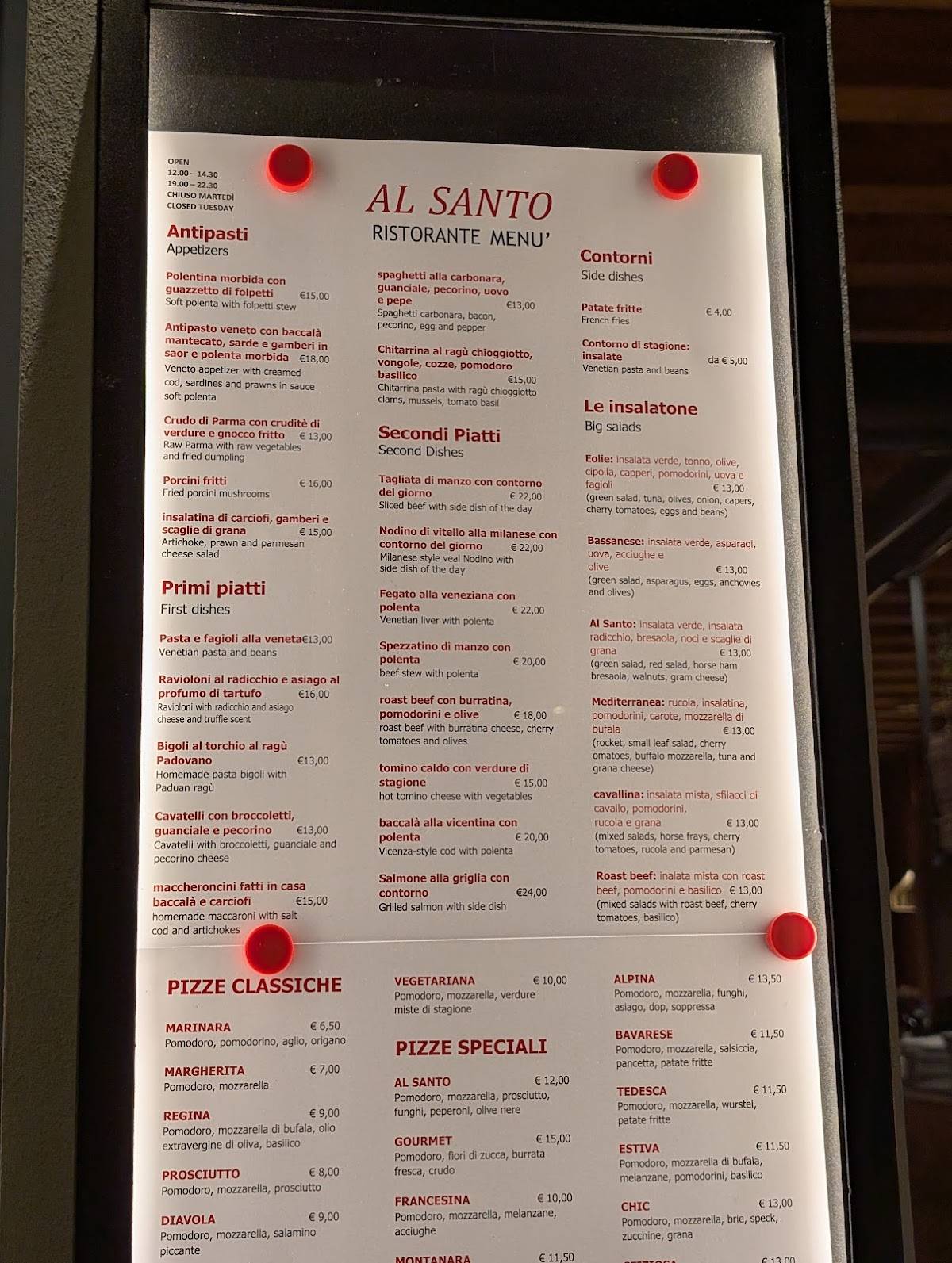 Menu di Al Santo 