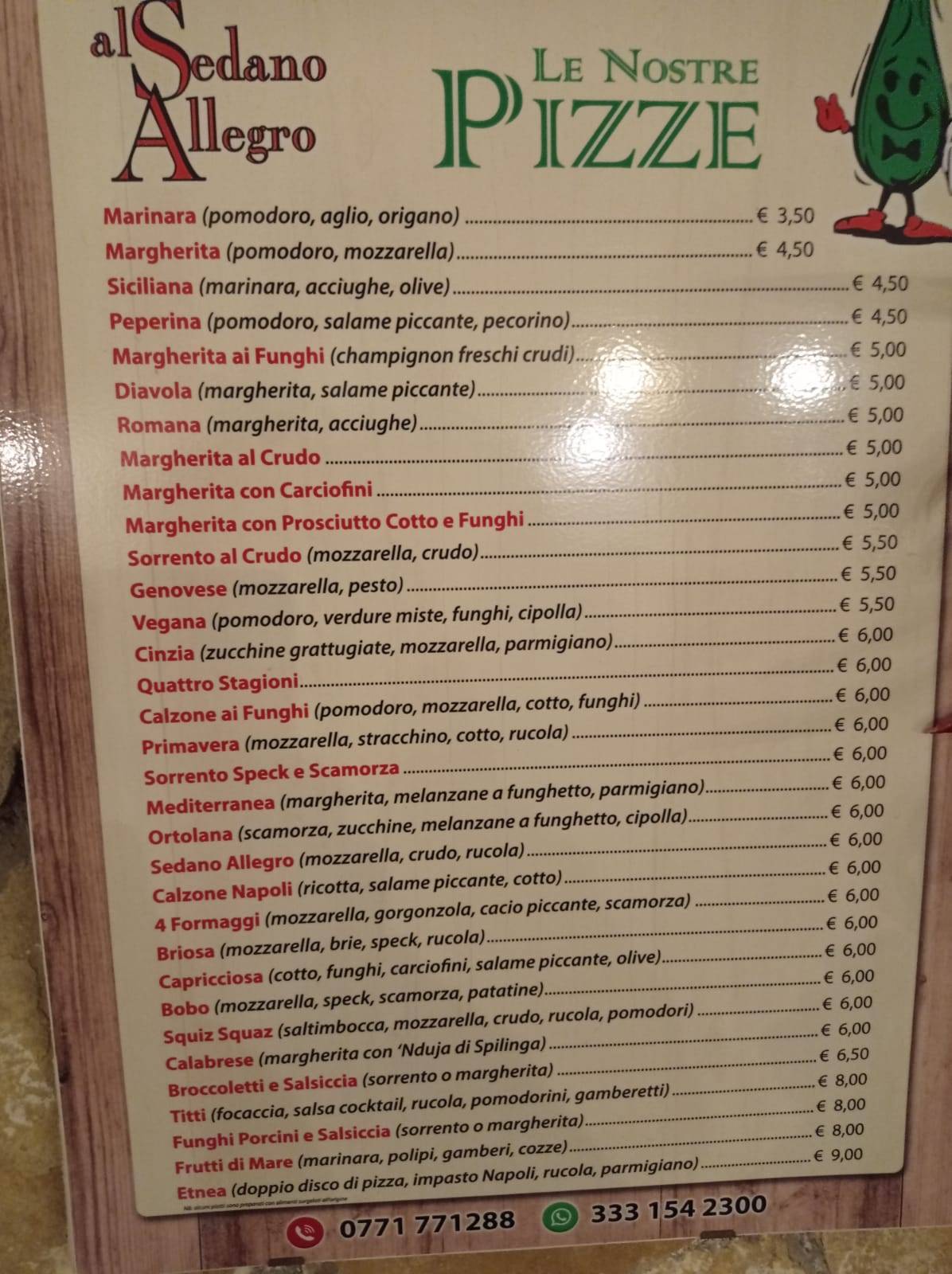 Menu di Al Sedano Allegro 