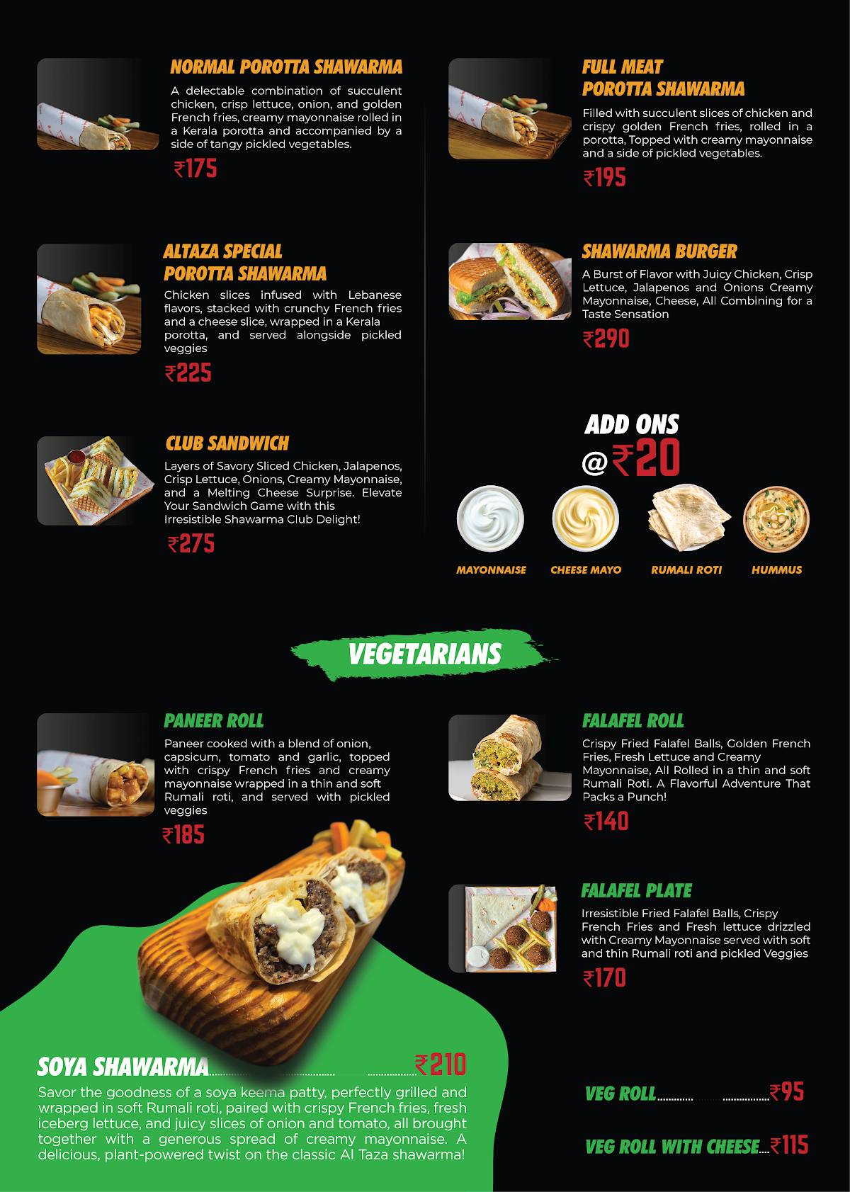 Al Taza - Angamaly menu
