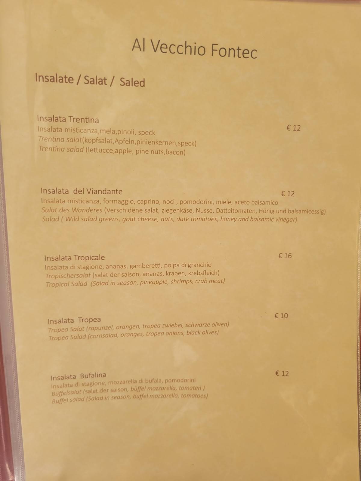 Menu di Al Veccio Fontec 