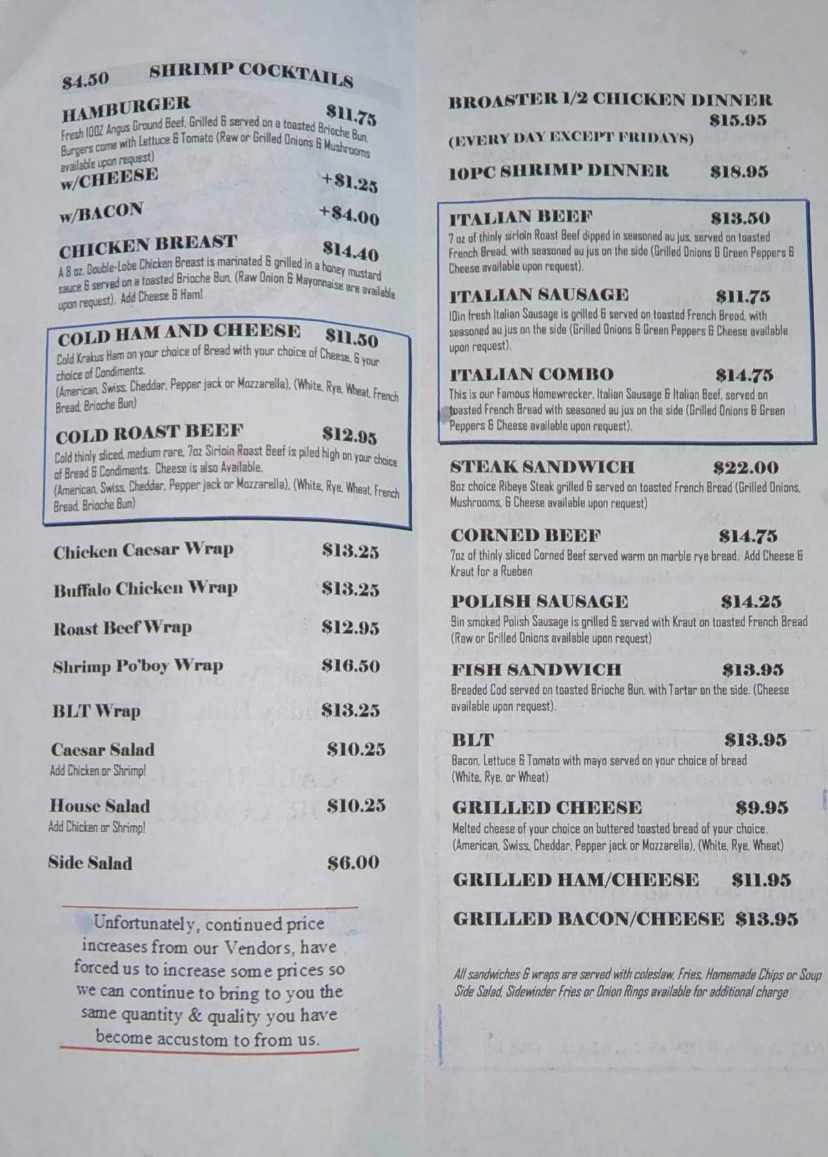 Menu at all inn pub grub holiday hills