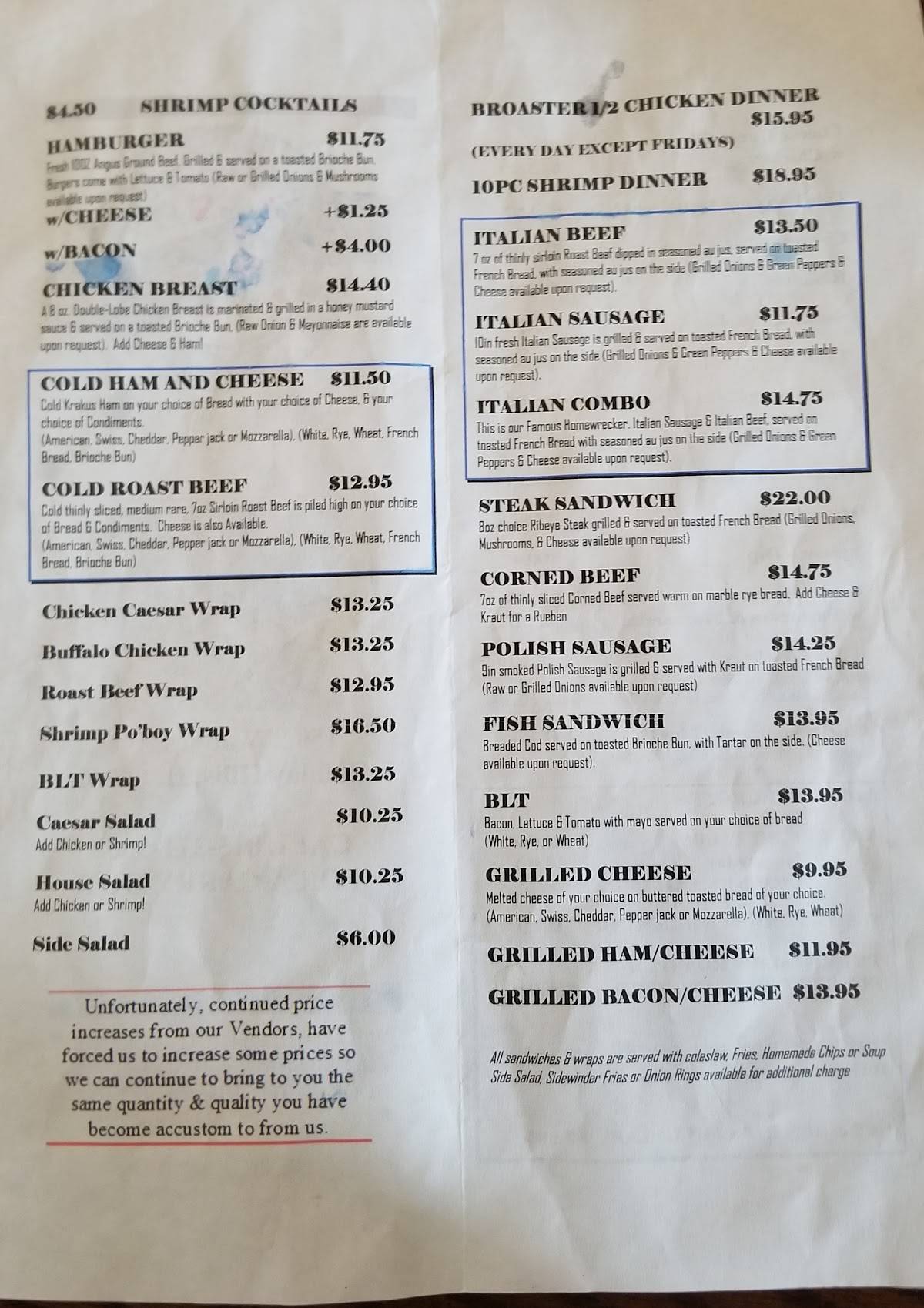 Menu at all inn pub grub holiday hills