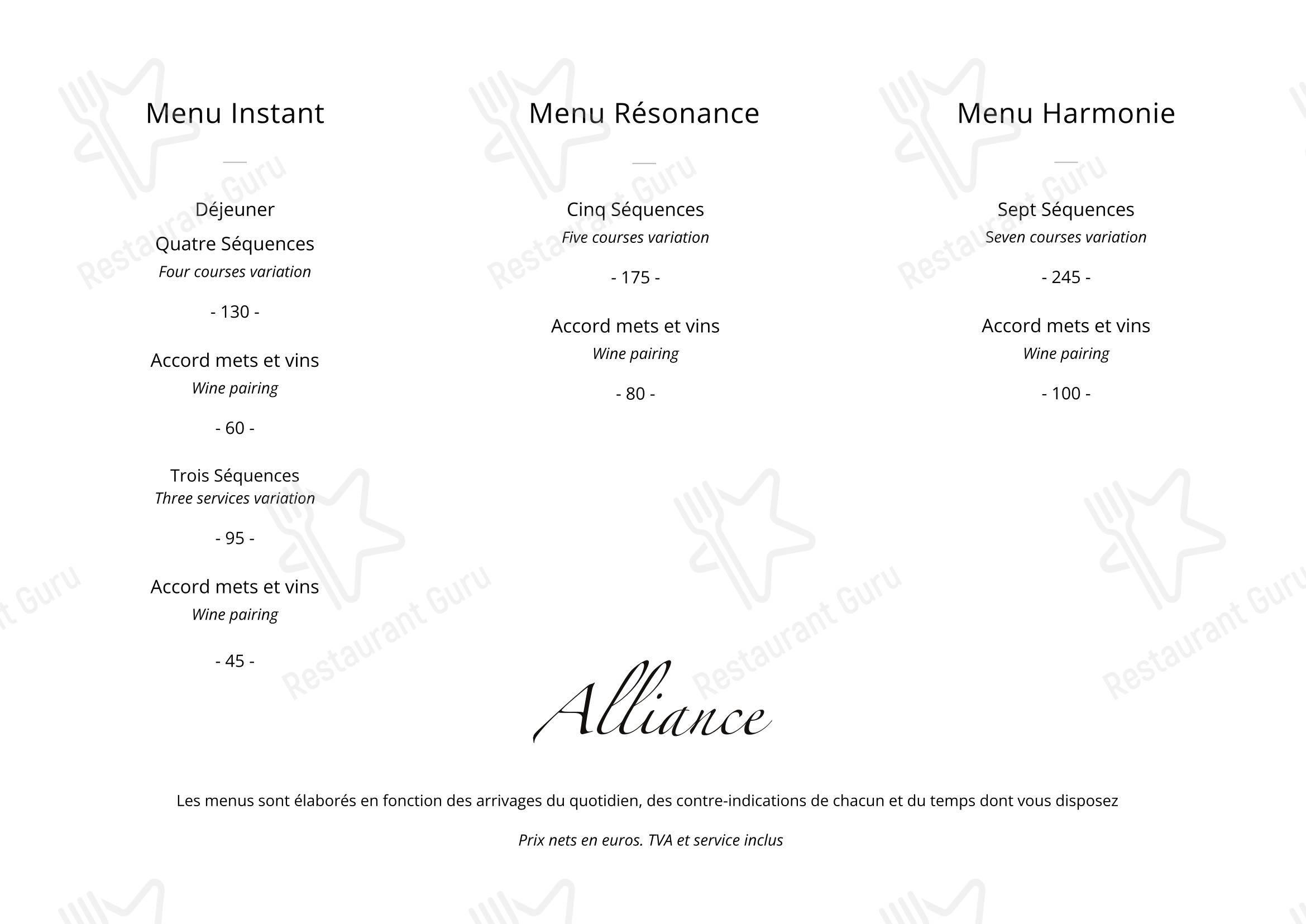 Alliance dans Paris - Menu