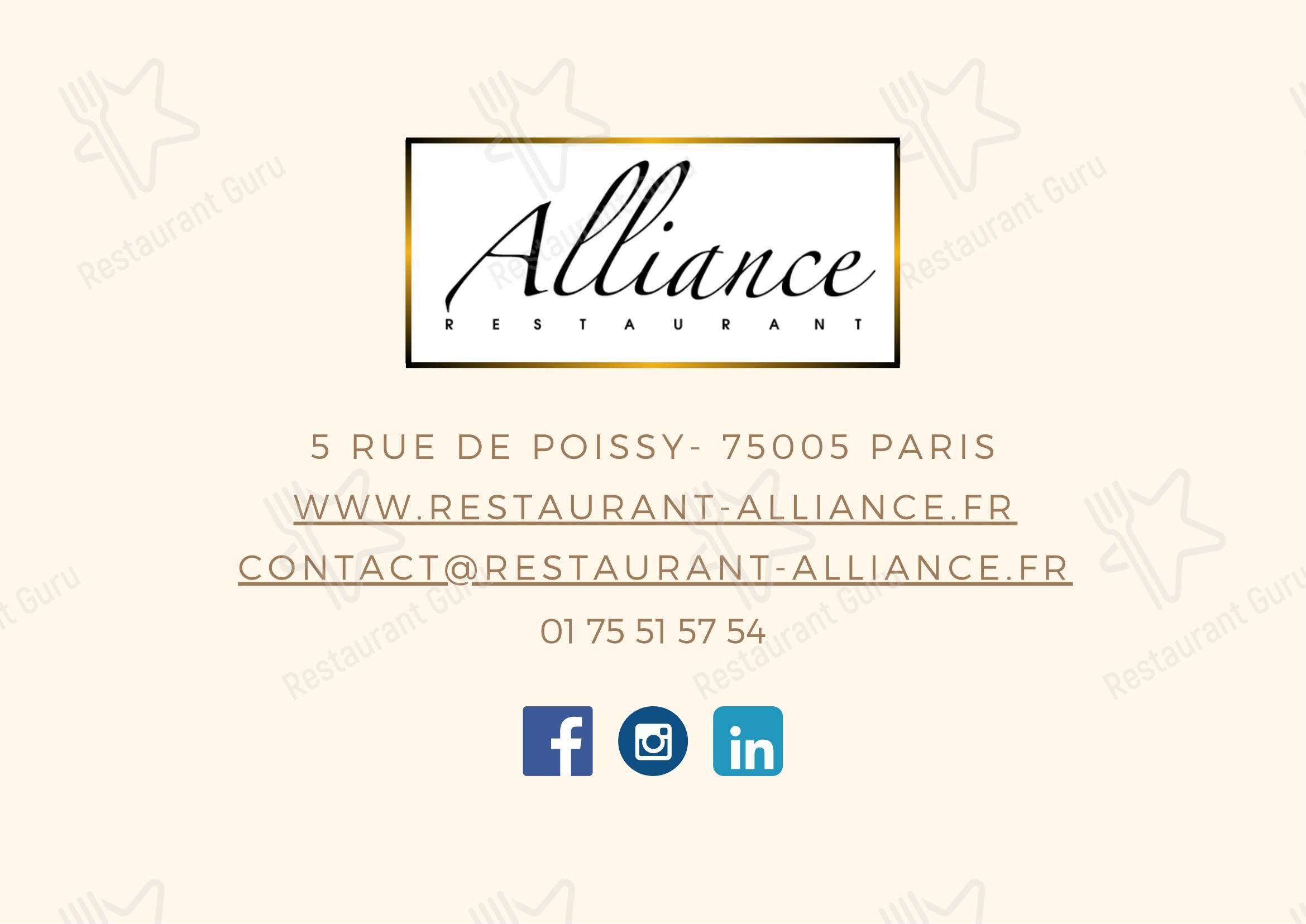 Alliance dans Paris - 菜单