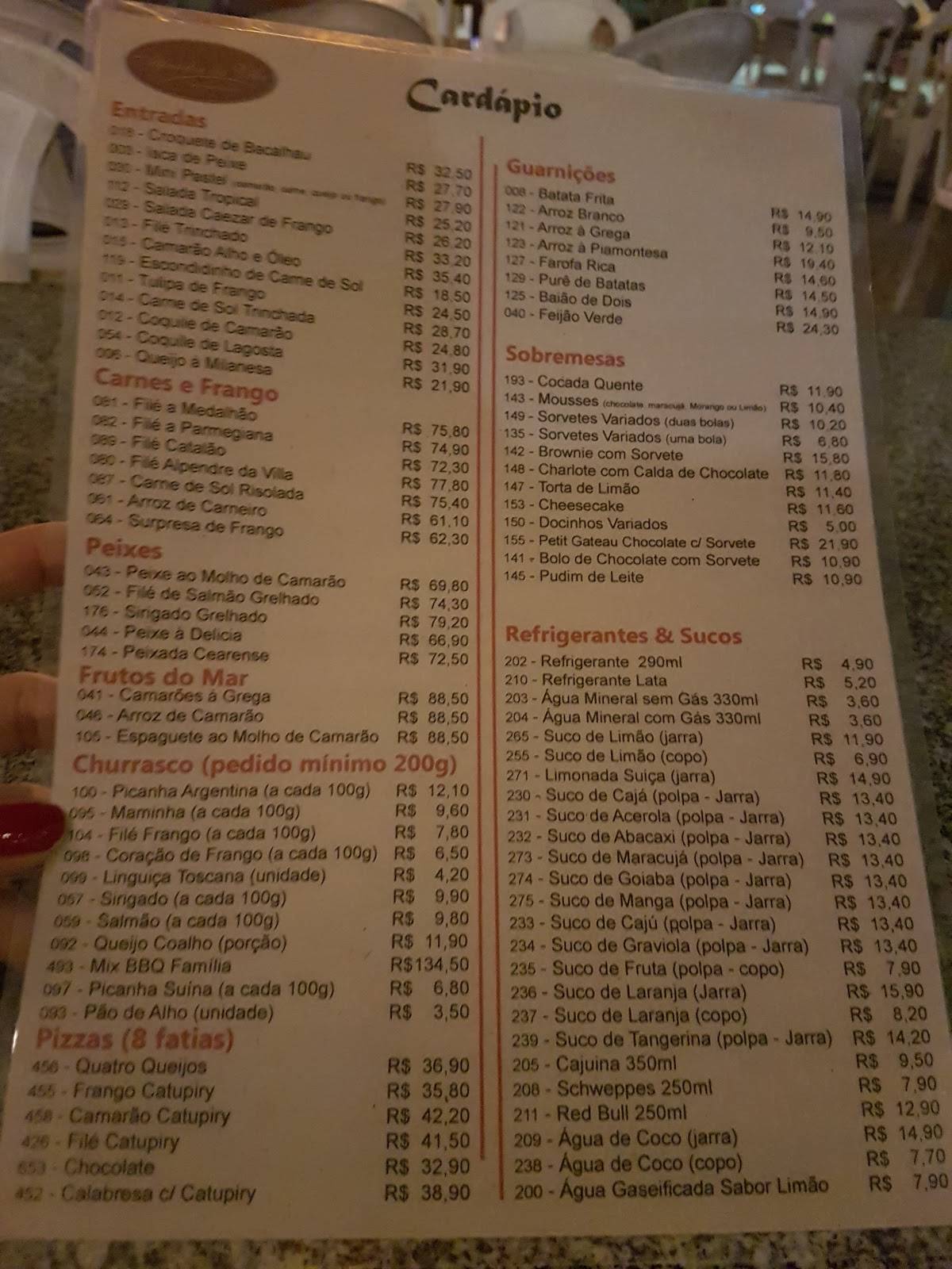 Menu Em Alpendre Da Villa Restaurante Fortaleza