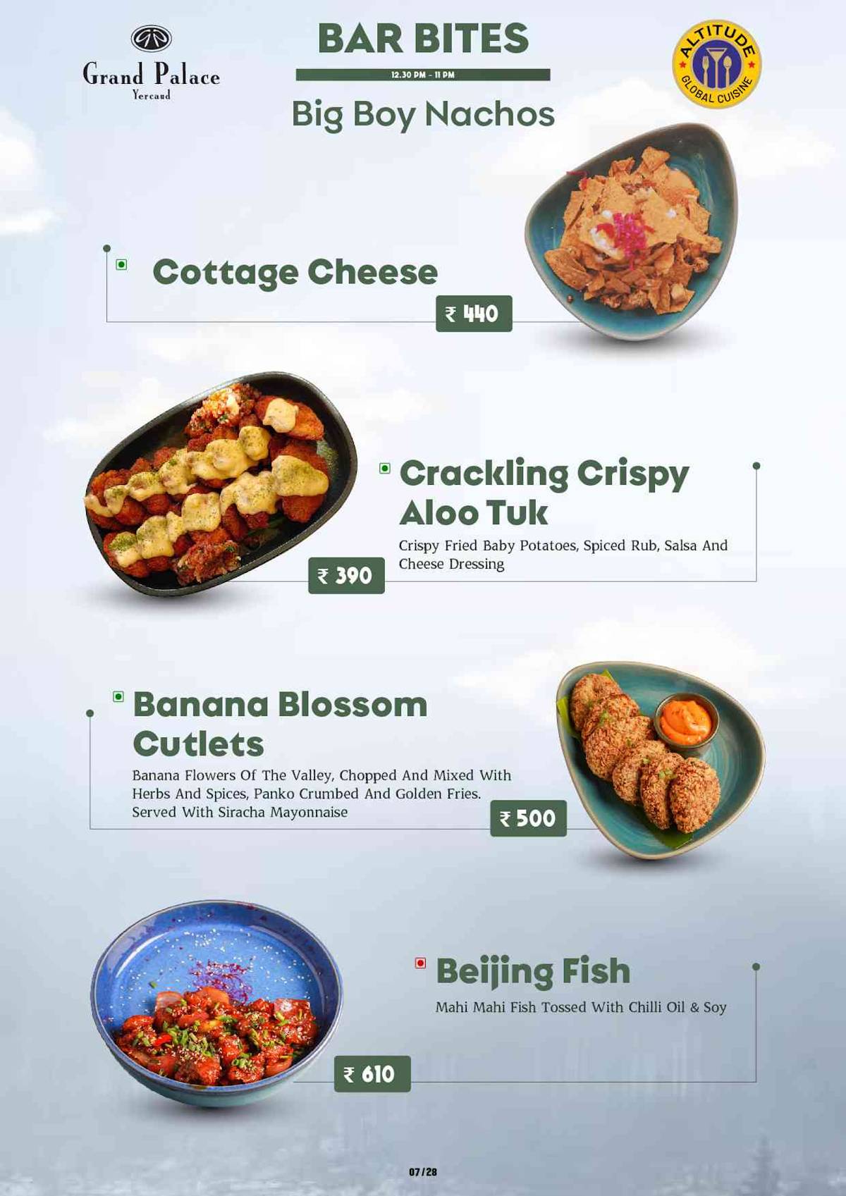 Altitude Global Cuisine Restaurant in Yercaud menu
