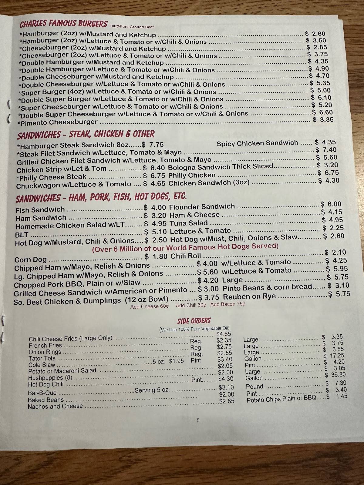 Menu at Ammons' Drive Inn & Dairy Bar, Waynesville