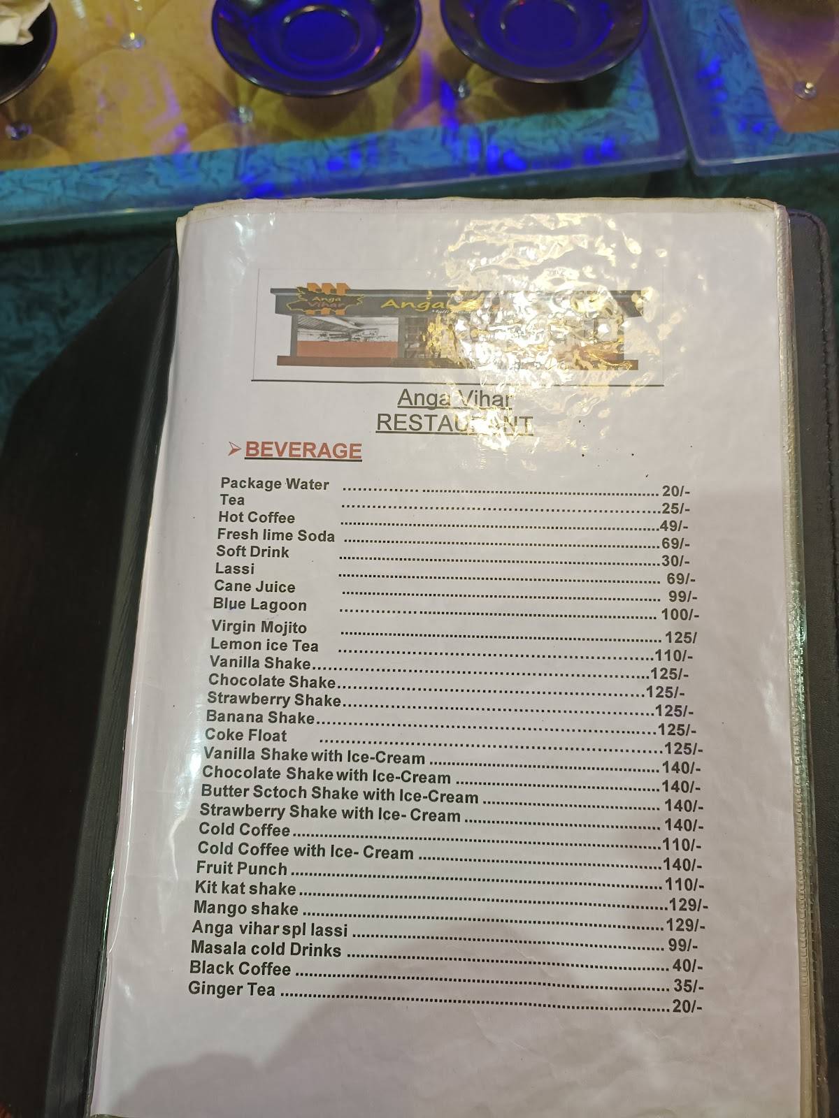 Anga Vihar menu
