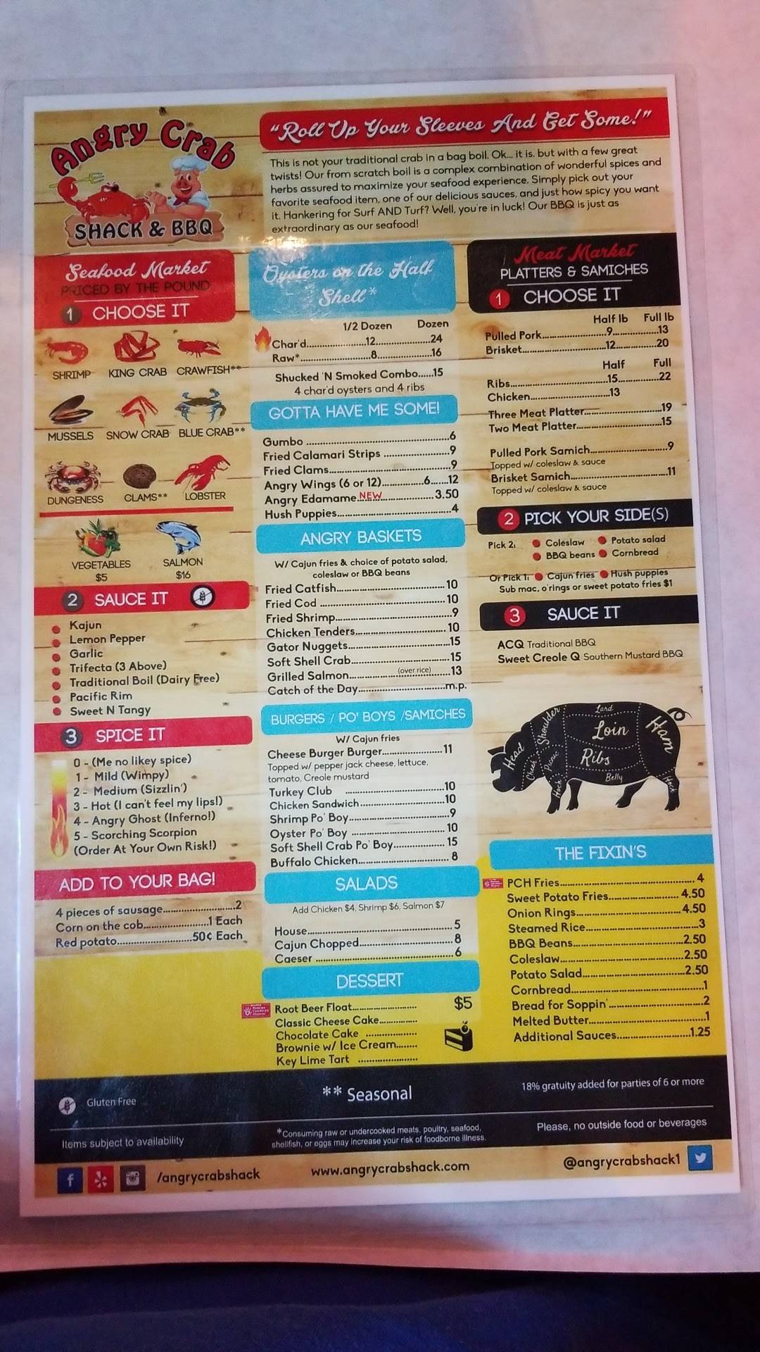 Menu At Angry Crab Shack And Bbq Tucson