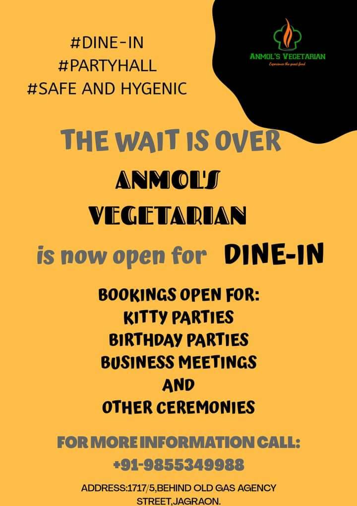 Anmol's Vegetarian menu