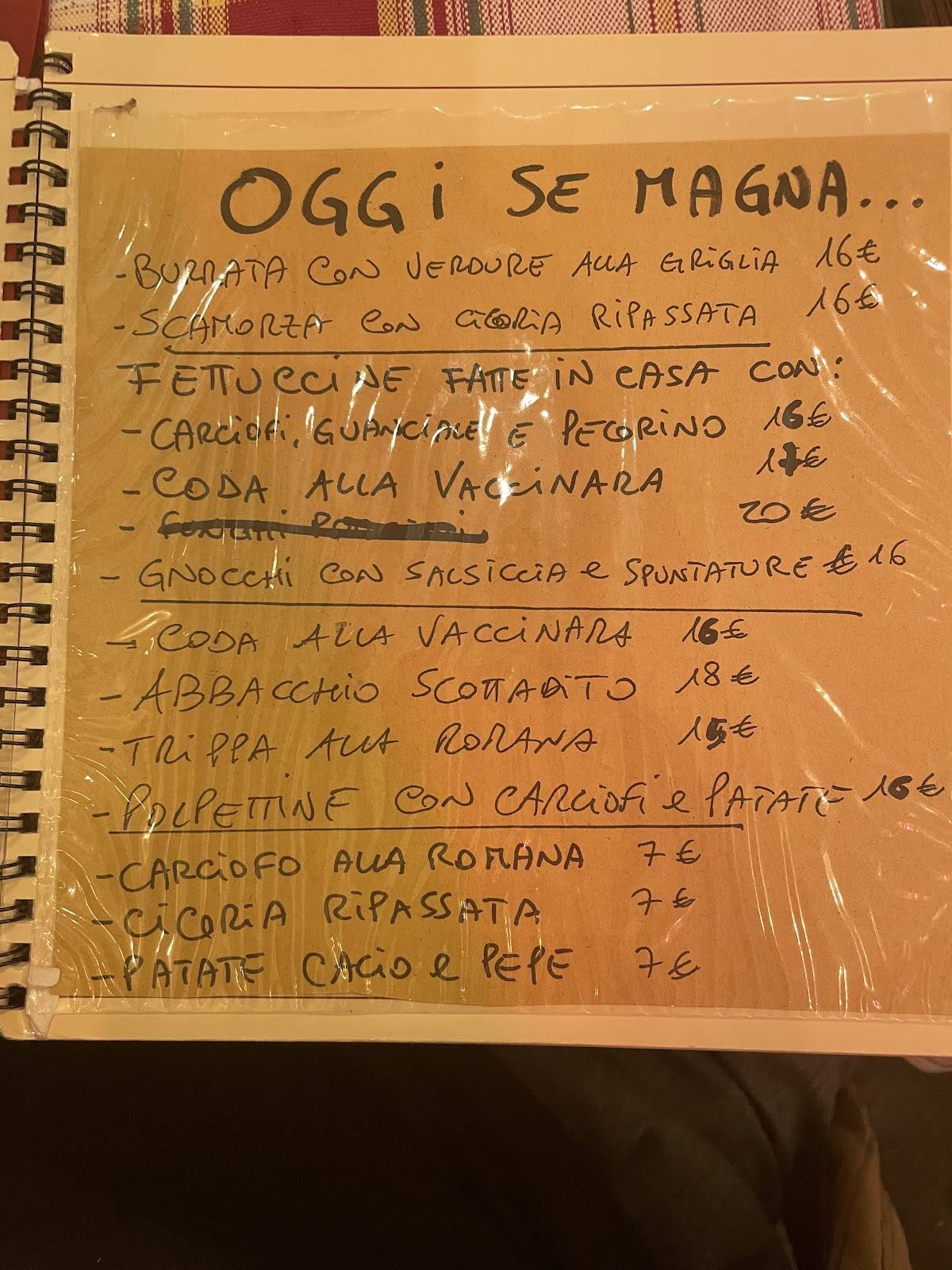 Menu di Antica Hostaria Romanesca 