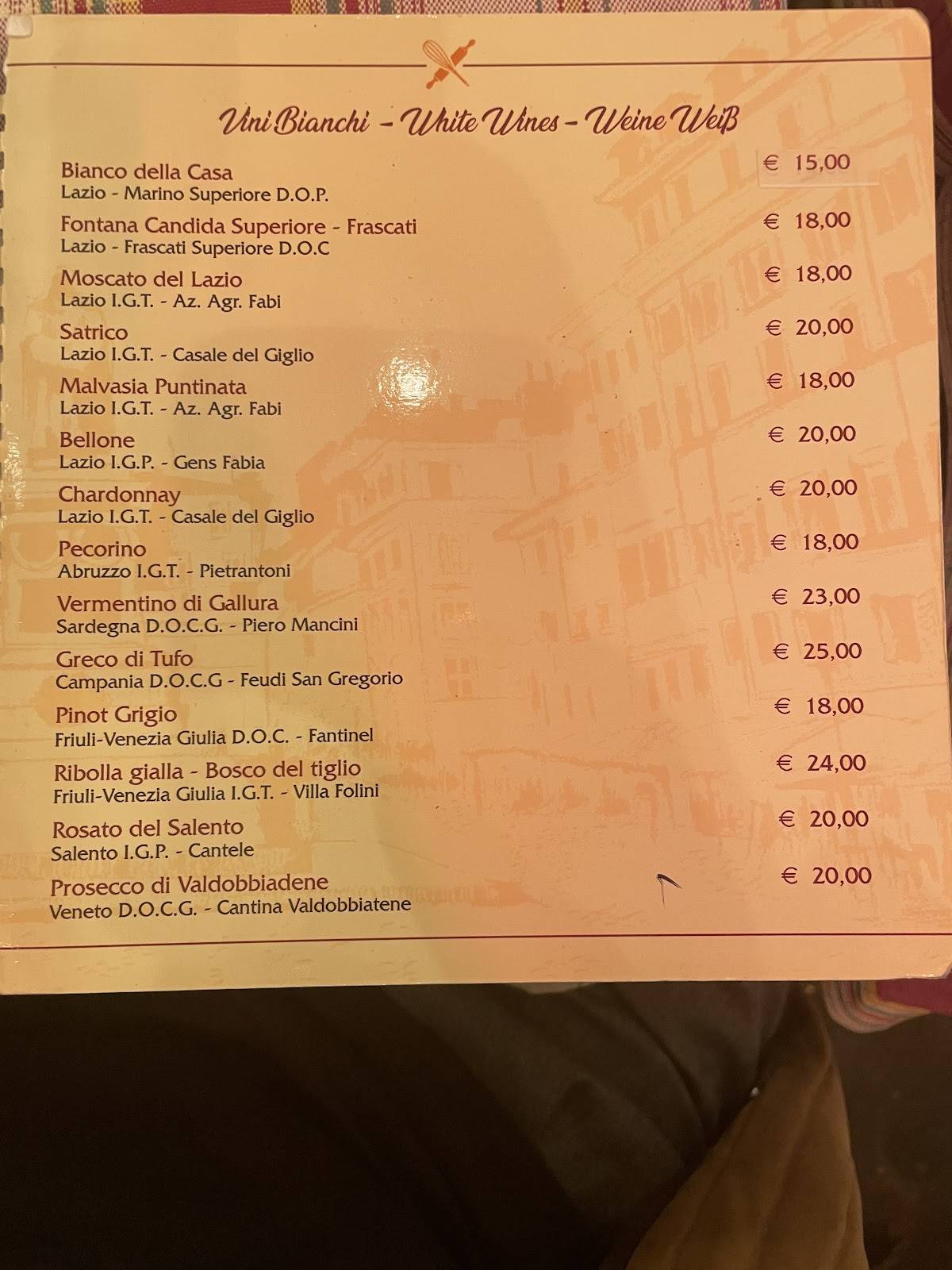 Menu di Antica Hostaria Romanesca 