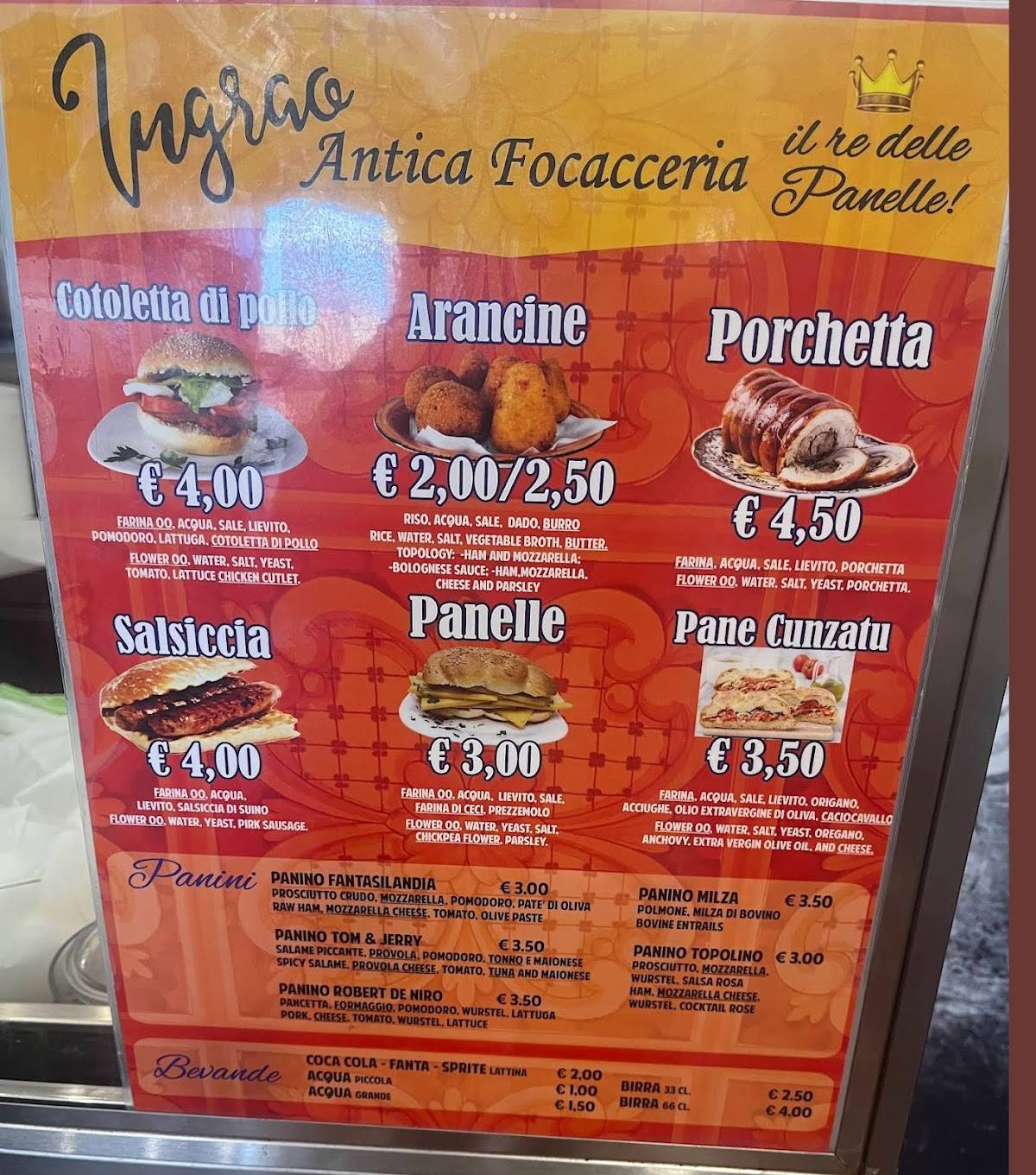 Menu di Antica focacceria Ingrao 
