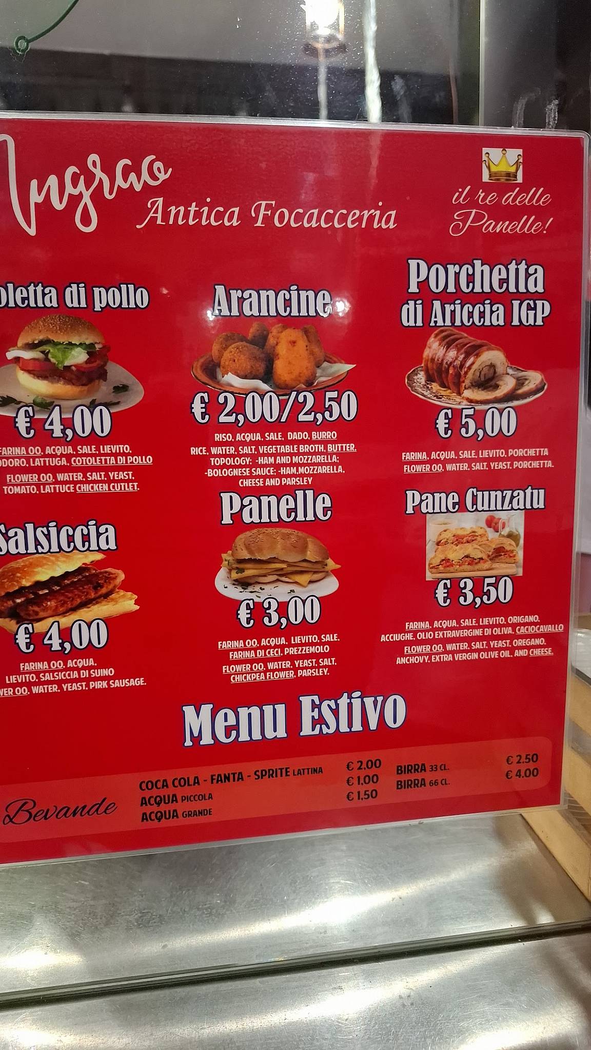 Menu di Antica focacceria Ingrao 