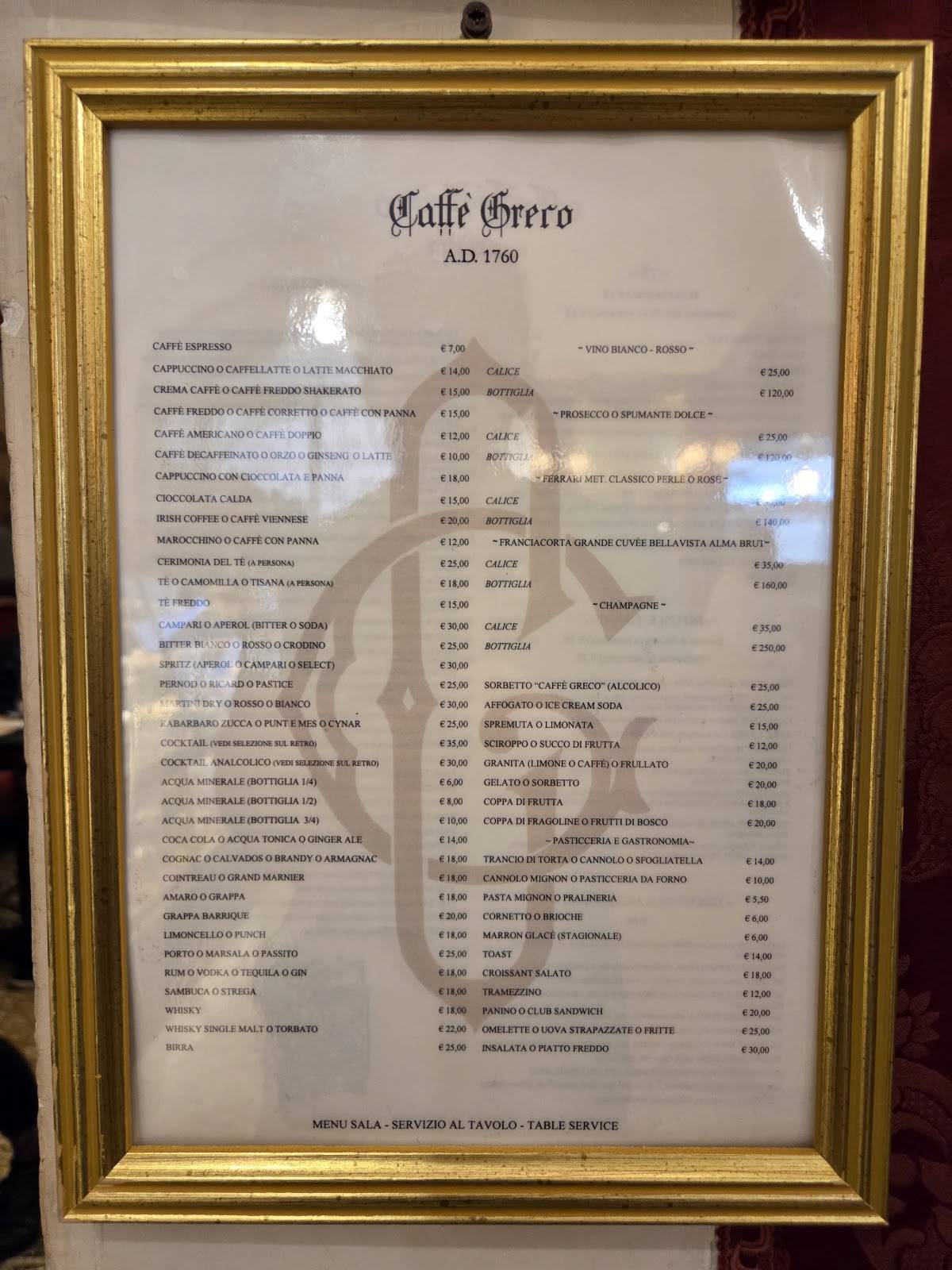 Menu di Antico Caffè Greco 