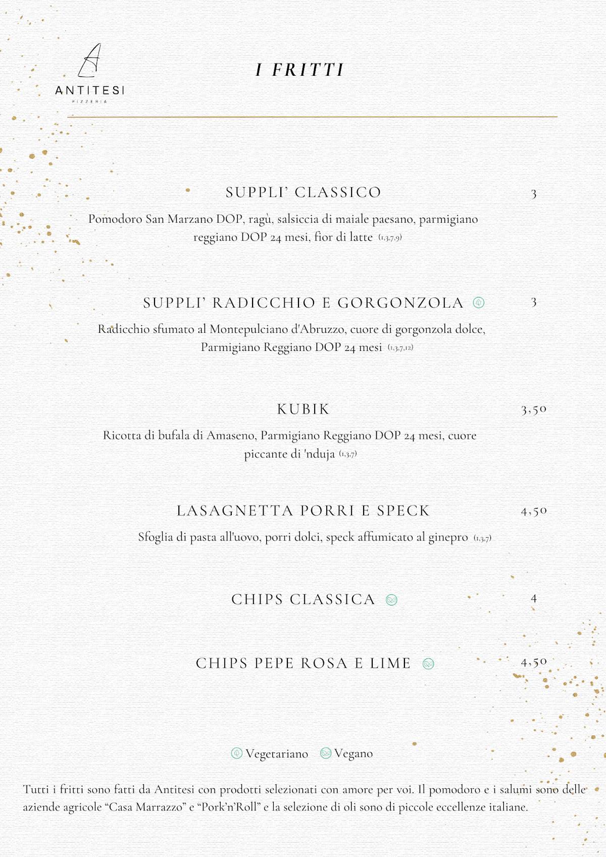 Menu di Antitesi Pizzeria 