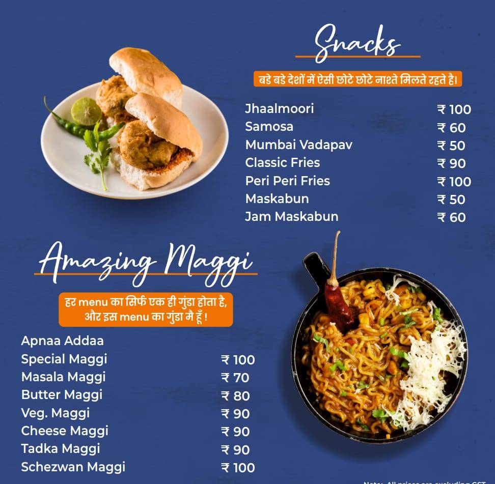 Apnaa Addaa menu
