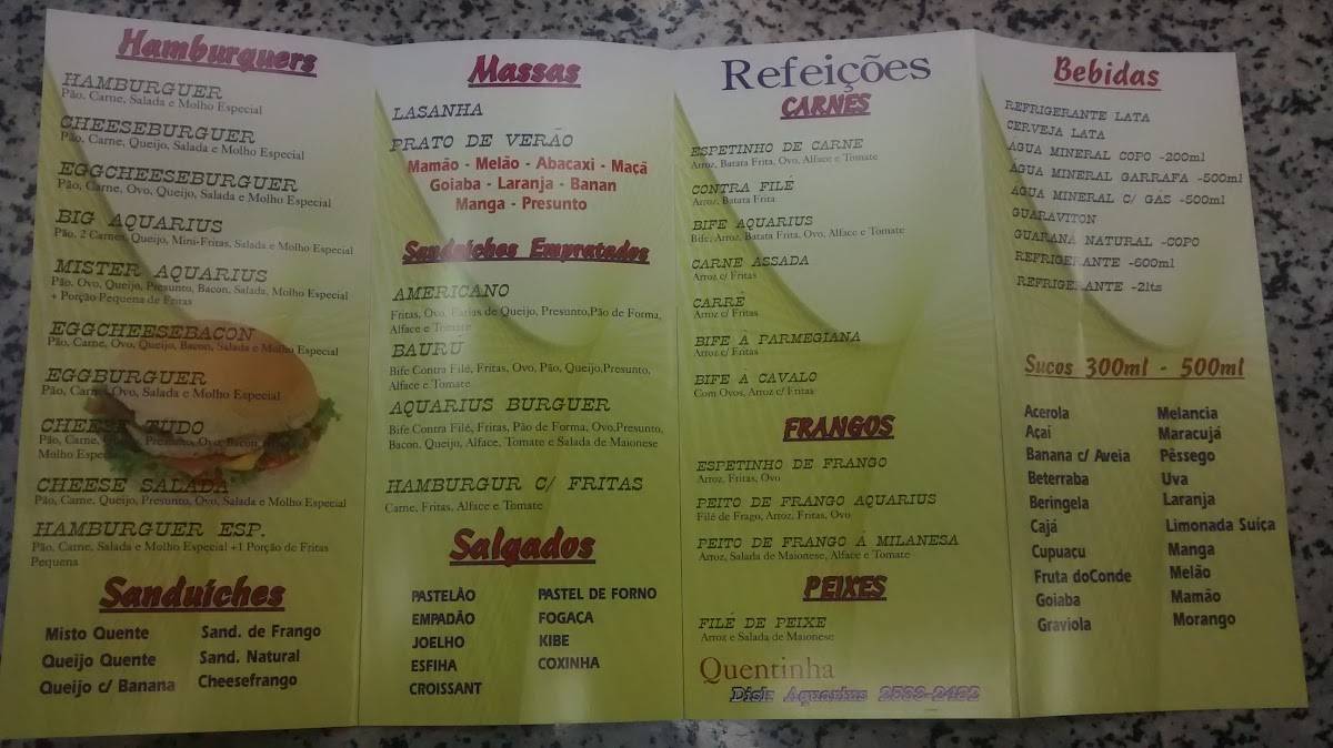 Aquarius cardápio