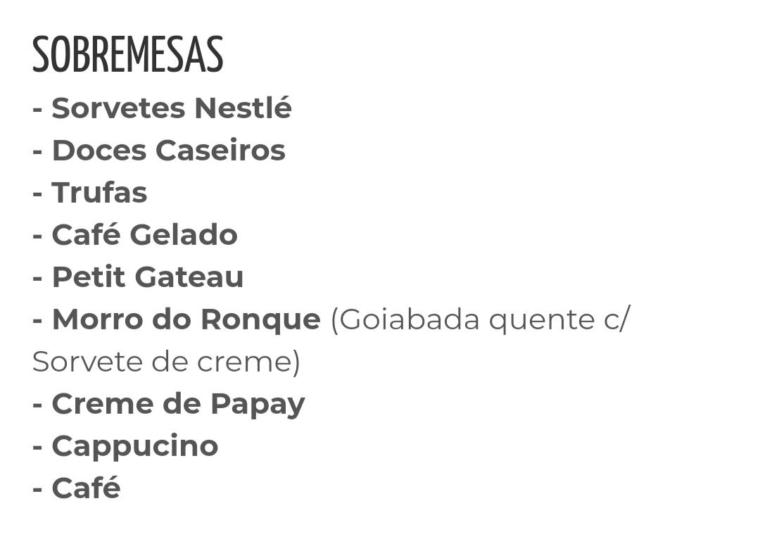 Restaurante Morro do Ronque cardápio