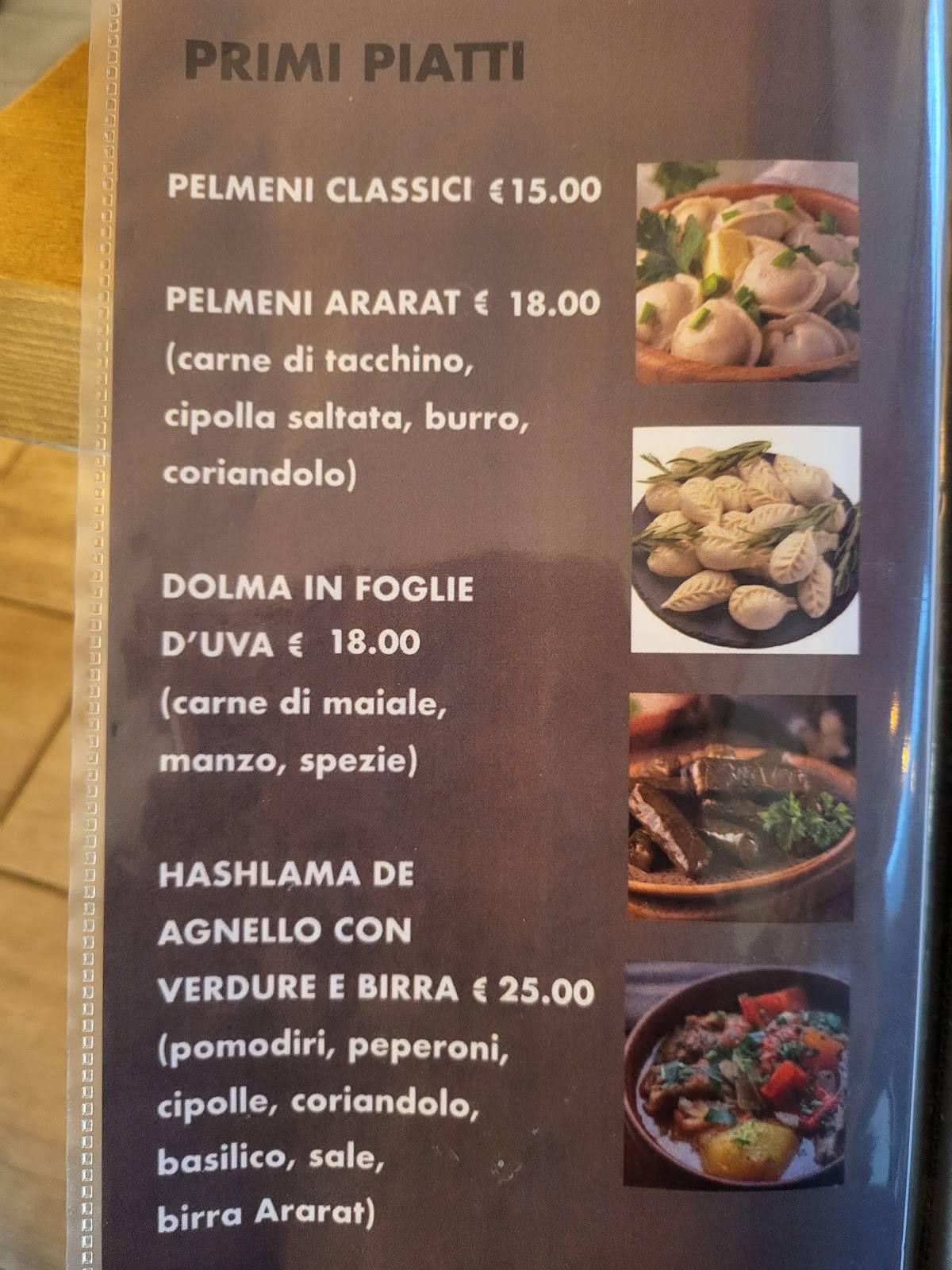Menu di Ararat ristorante