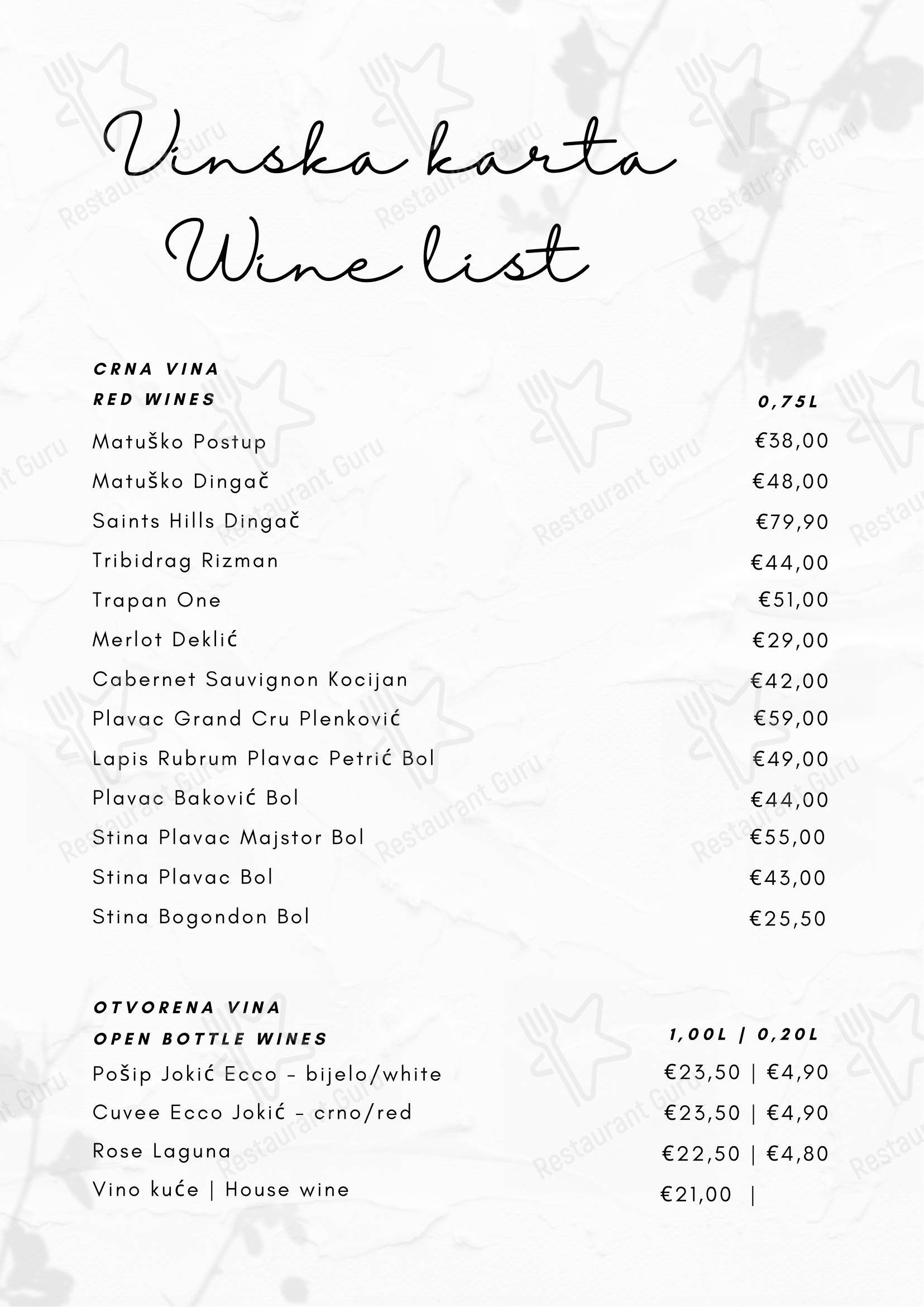 Menu per Argento ristorante