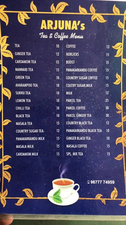 Arjuna’s Tea&Cake menu