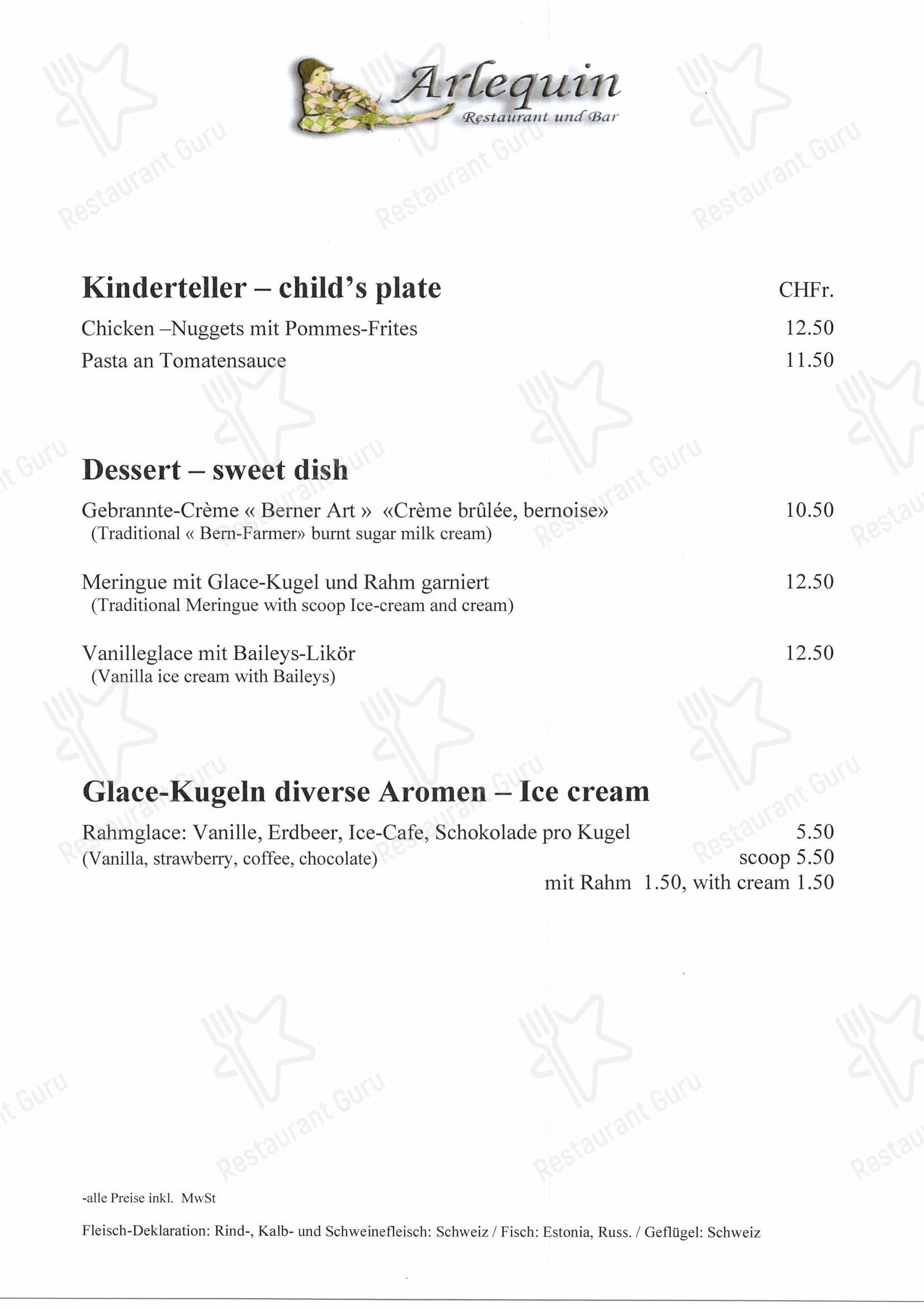 Menu per Arlequin in Berna