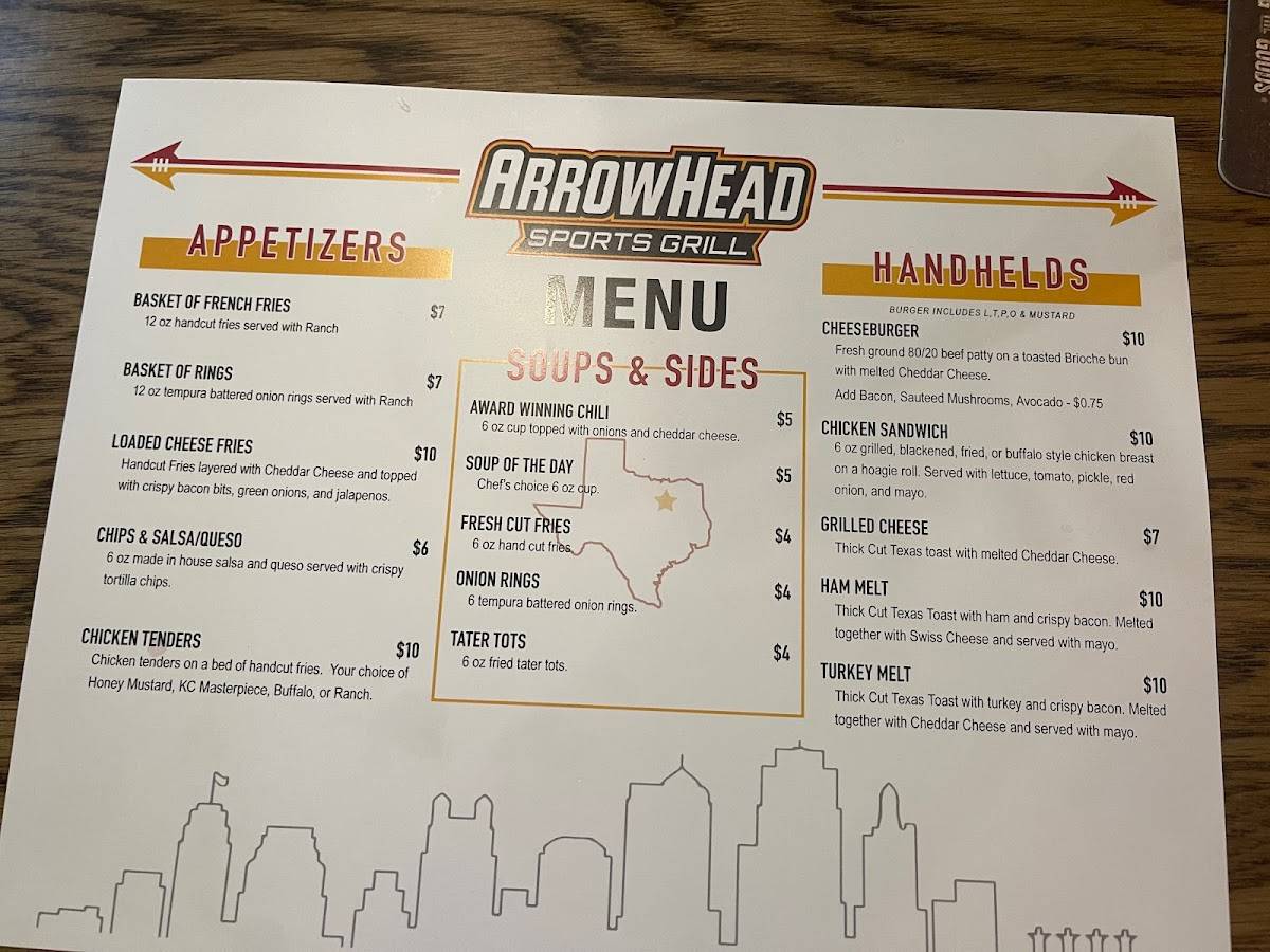 Menu at Arrowhead Sports Grill pub & bar, Plano