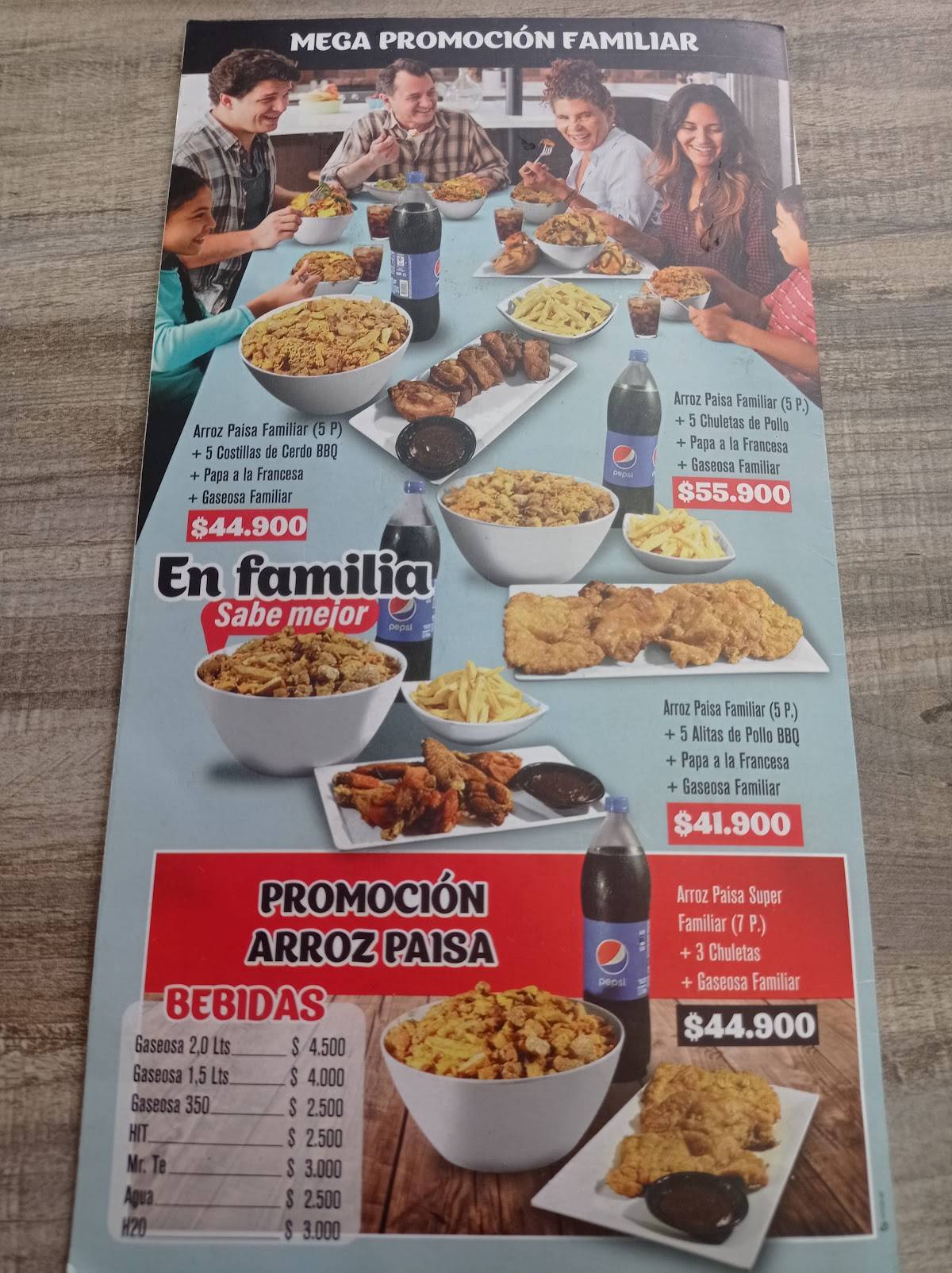 Carta Del Restaurante Arroz Paisa El Original Ch A Ch A