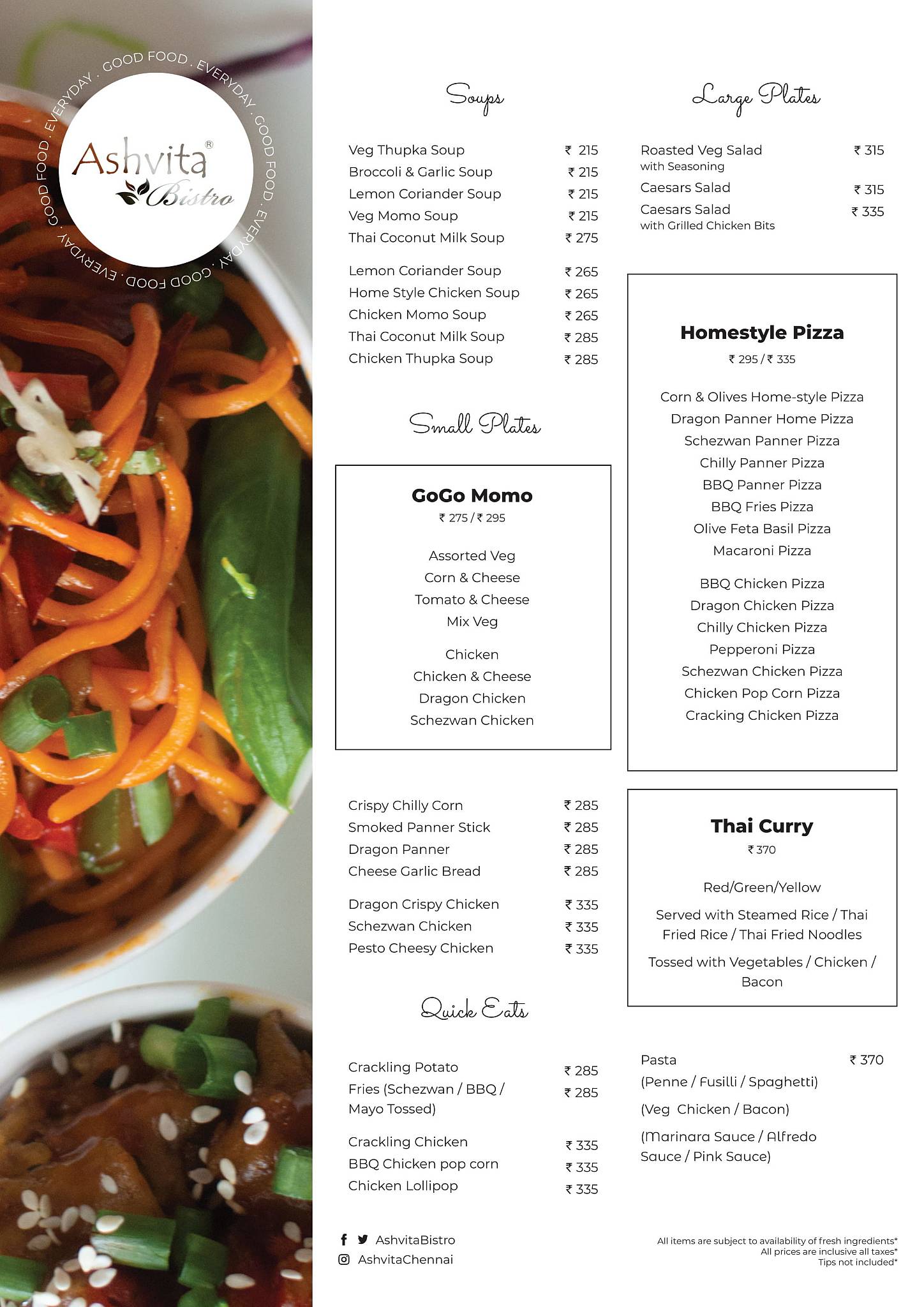 Ashvita Bistro menu