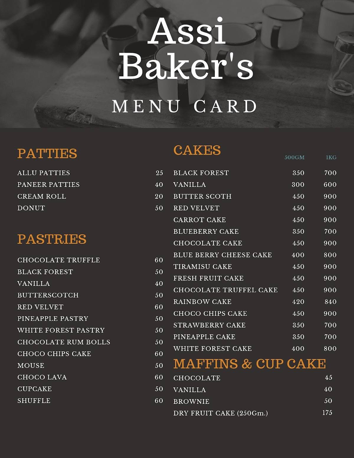 Assi Baker's menu