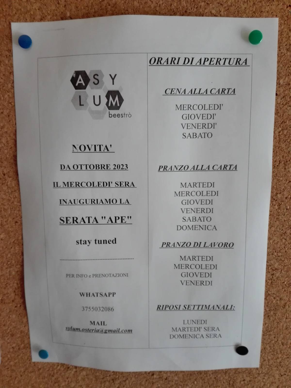 Menu di Asylum Bees-trò 