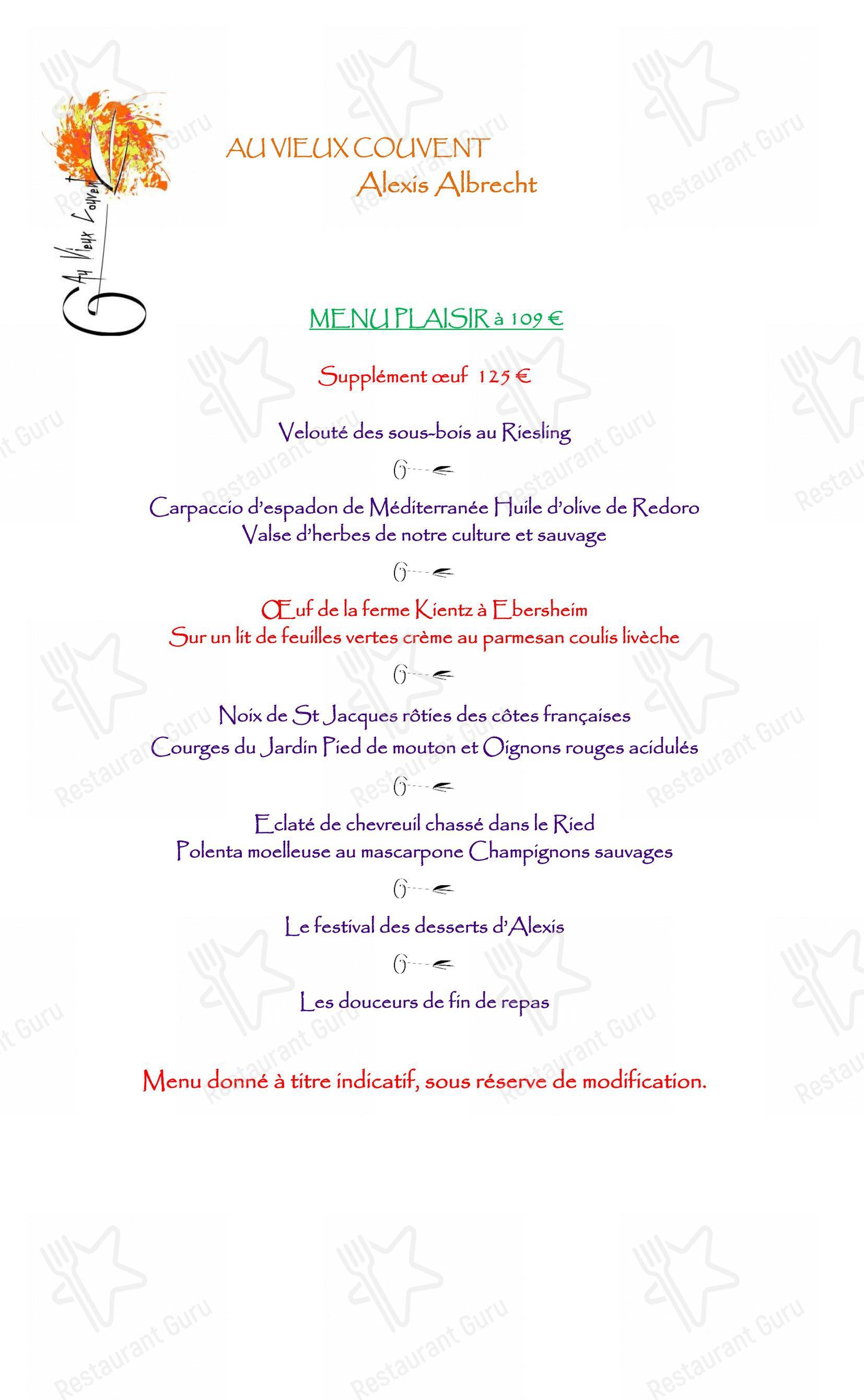 菜单 pour Au Vieux Couvent restaurant