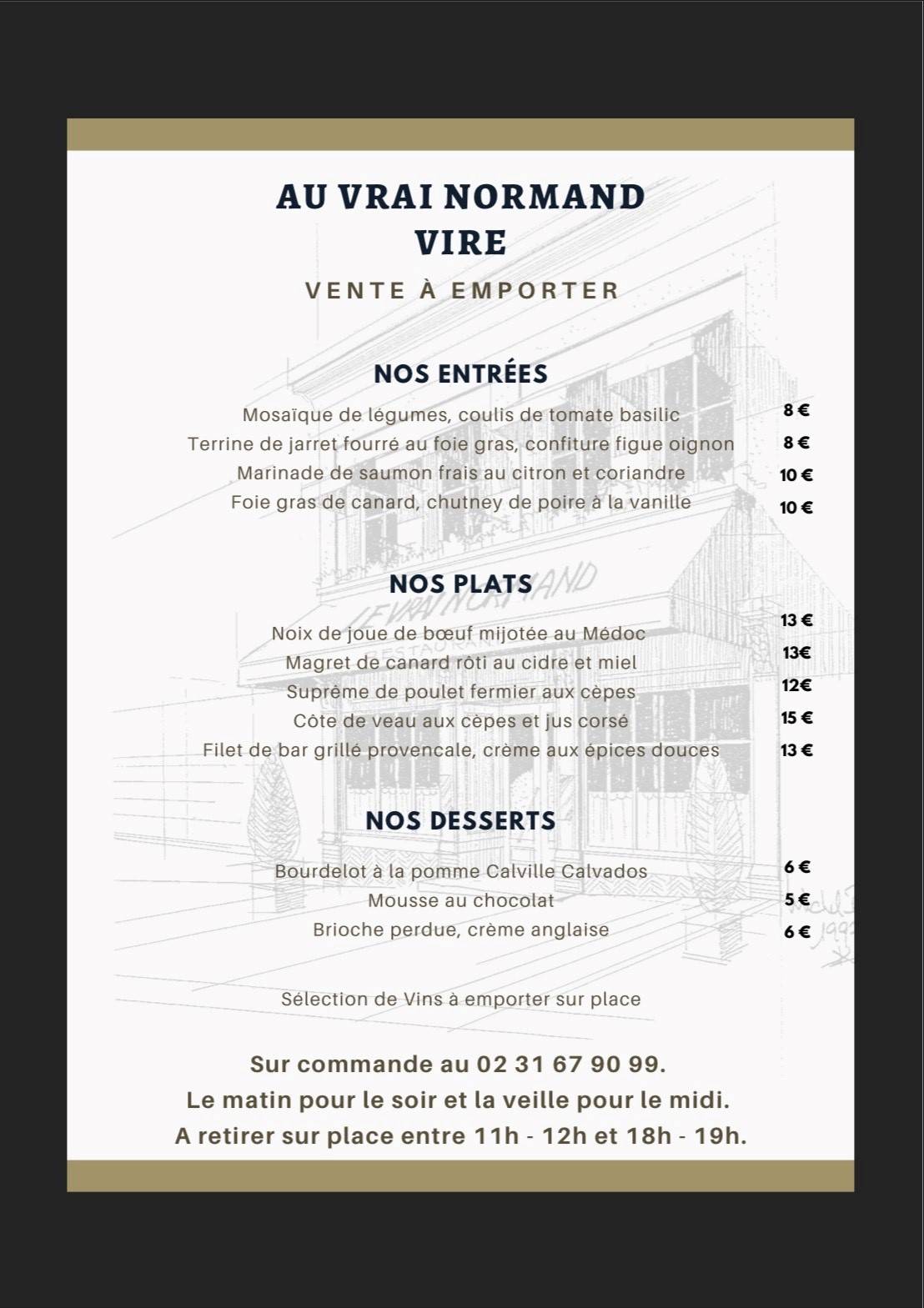 Menu de Au Vrai Normand Vire