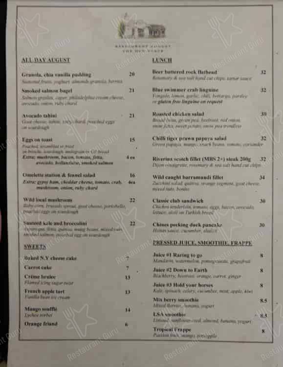 Menu at August The Old Place Mosman cafe, Mosman