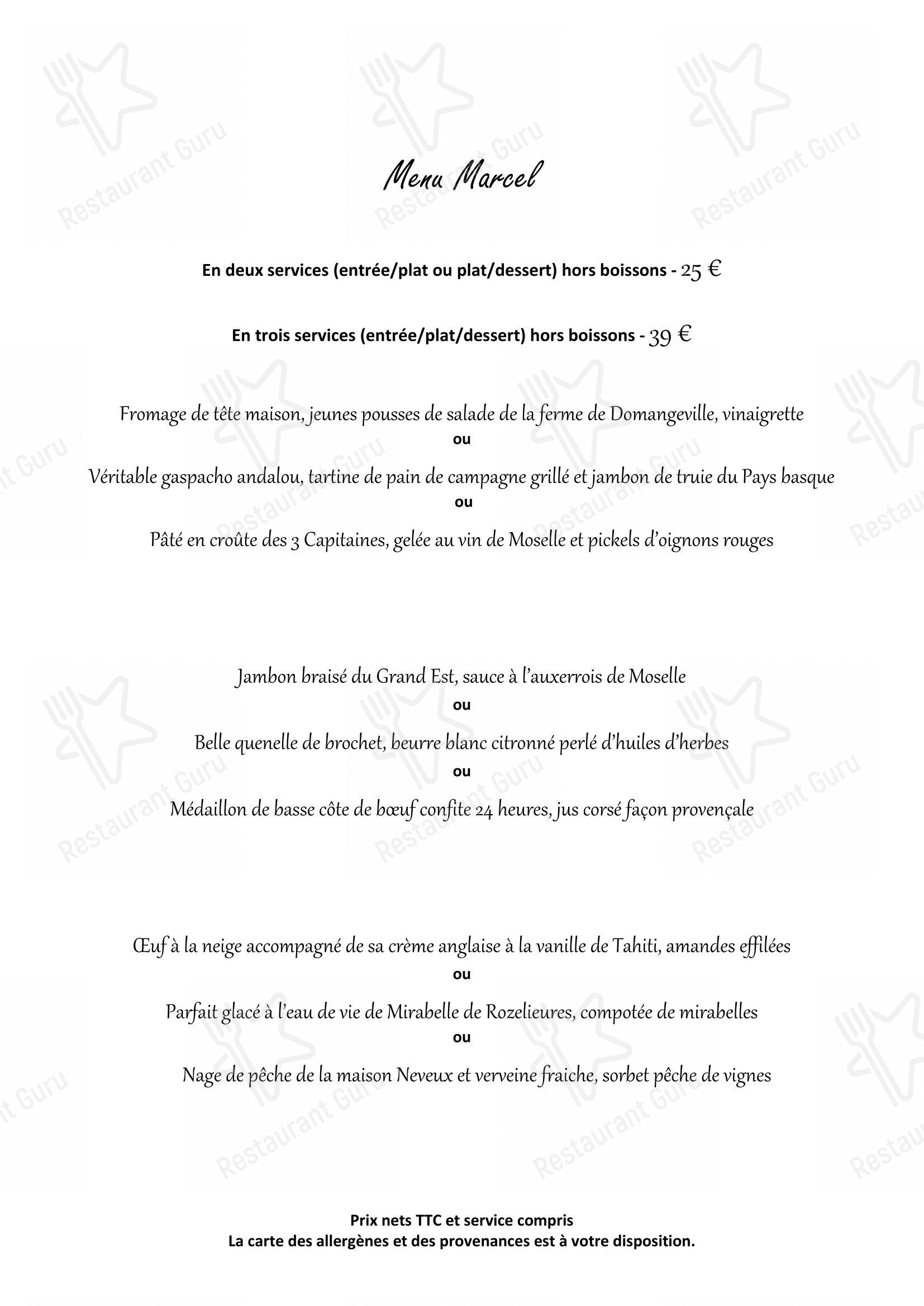 Menu pour Aux 3 Capitaines - Menu