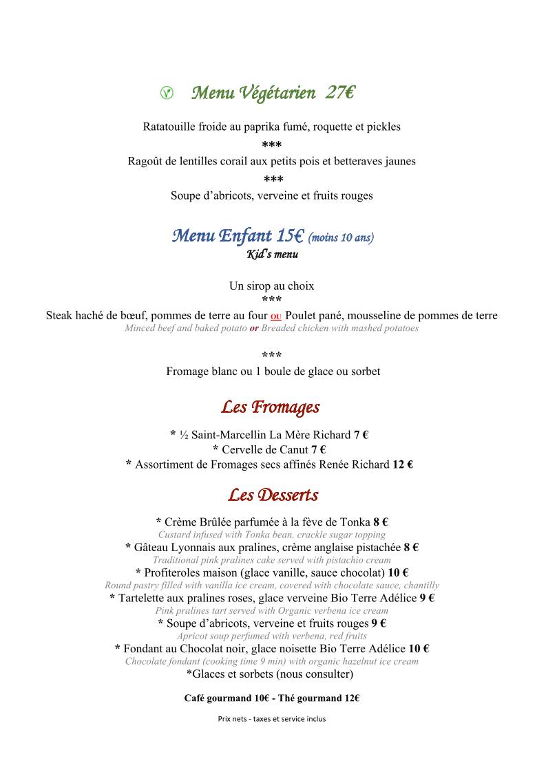 Menu de Aux Trois Maries