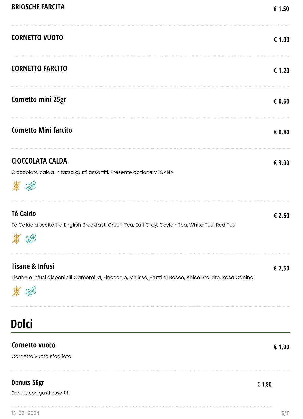 Menu di BAR ISOLA VERDE 