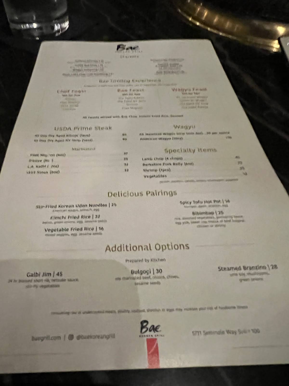 Menu At Bae Korean Grill Bbq Hollywood