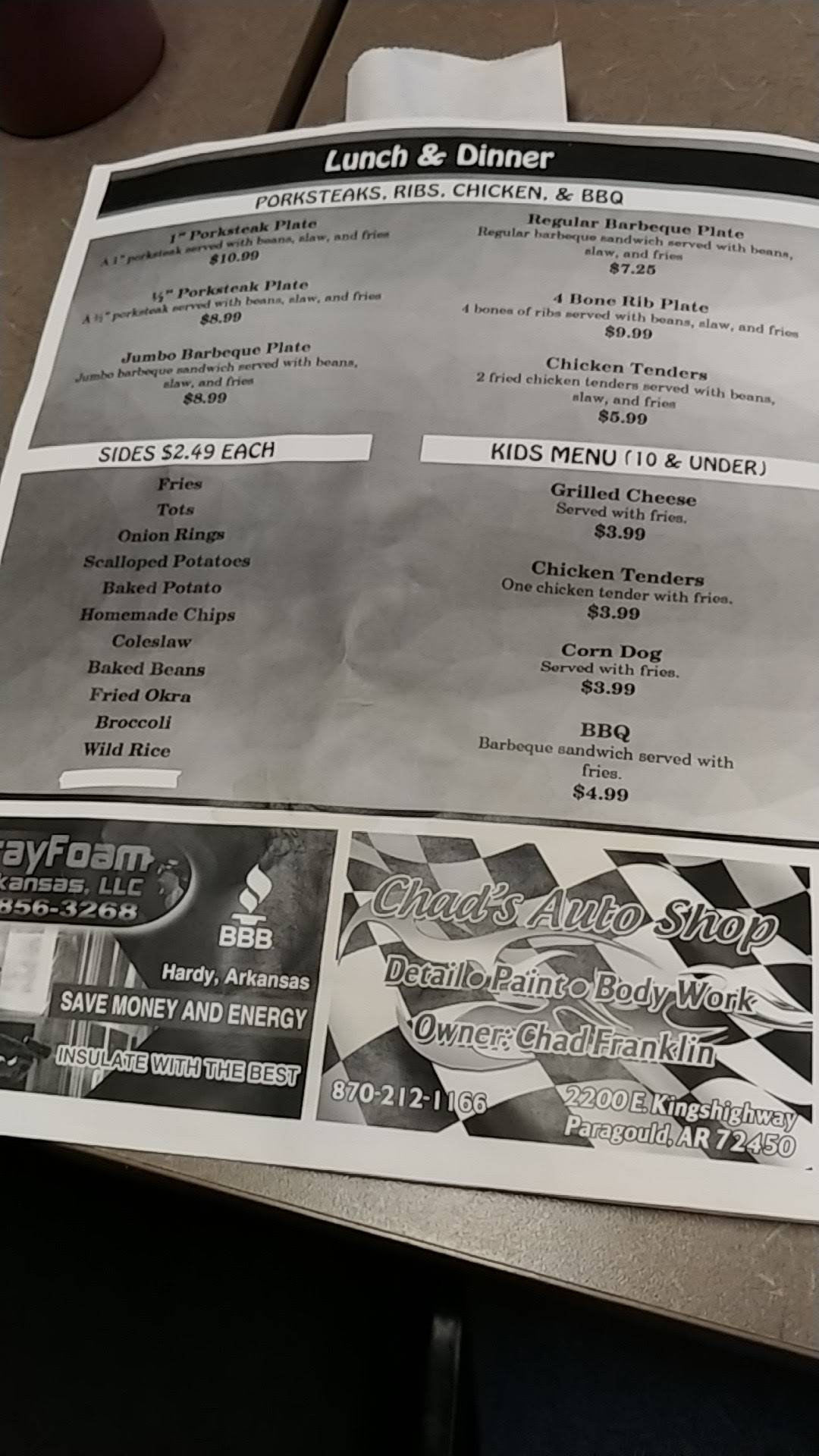 Menu at Ironhorse Barbeque And Steakhouse, Paragould