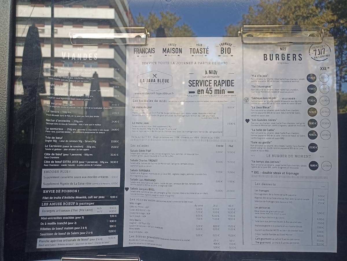 Menu de Restaurant La Java Bleue