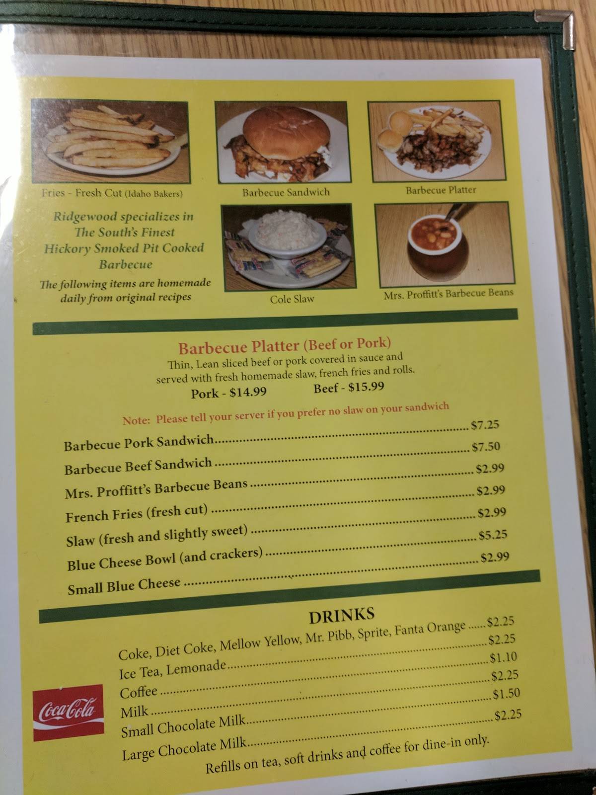 Menu at Ridgewood Barbecue, Bluff City